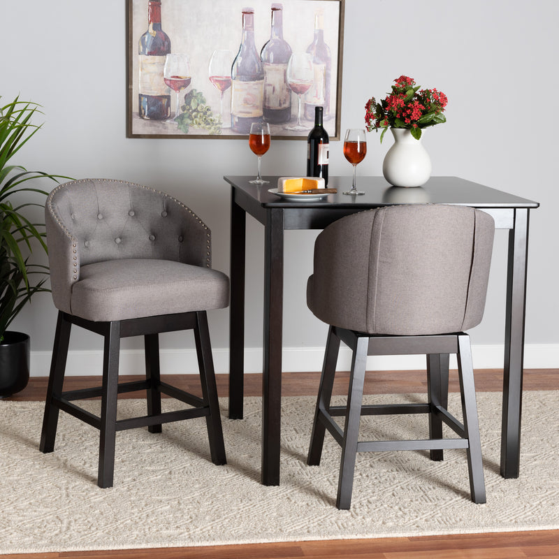 Baxton Studio Theron Mid-Century Transitional Dark Brown Faux Leather and Espresso Brown Finished Wood 2-Piece Swivel Counter Stool Set | Counter Stools | Modishstore - 19