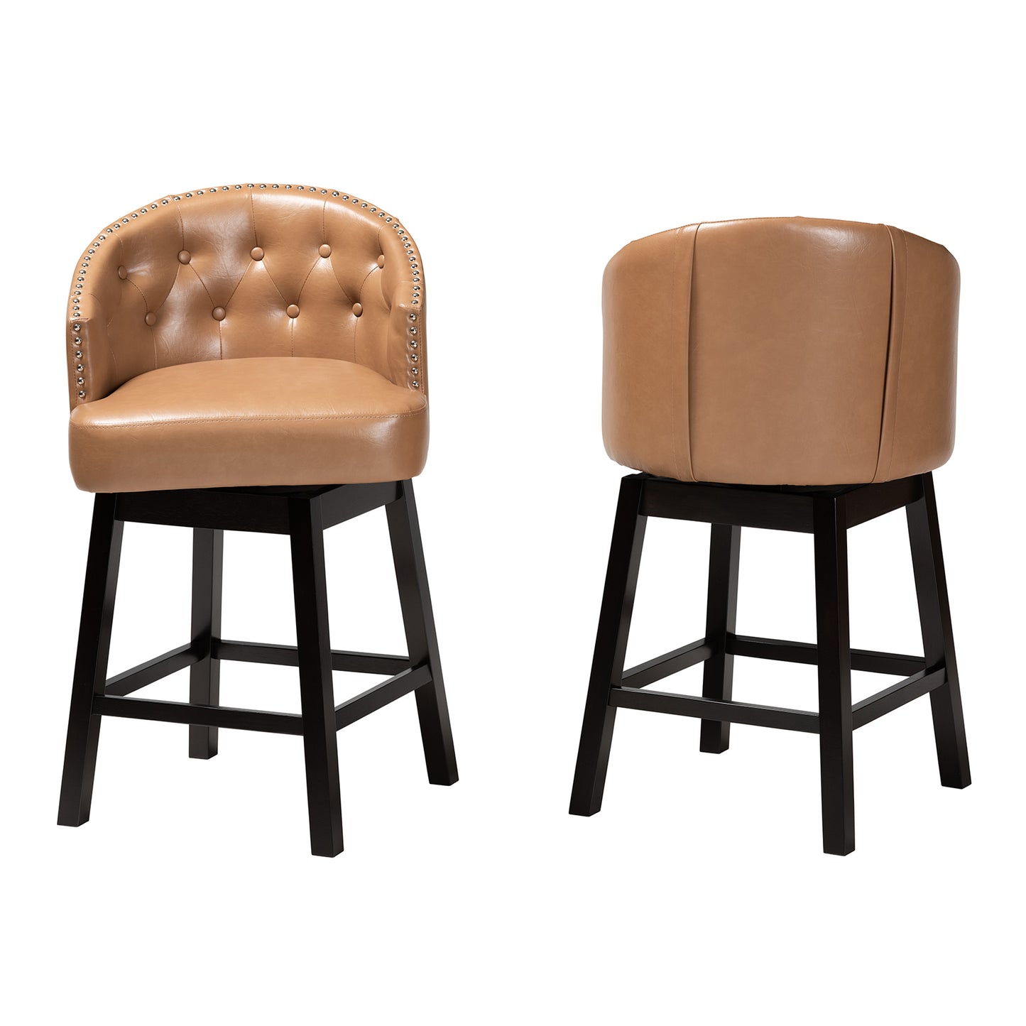 Baxton Studio Theron Mid-Century Transitional Dark Brown Faux Leather and Espresso Brown Finished Wood 2-Piece Swivel Counter Stool Set | Counter Stools | Modishstore - 39