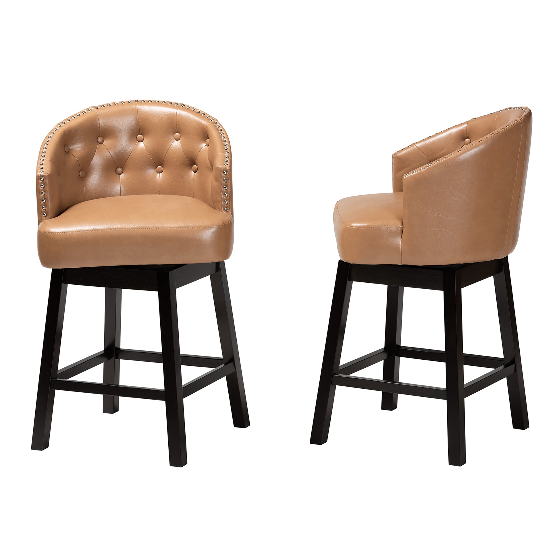 Baxton Studio Theron Mid-Century Transitional Dark Brown Faux Leather and Espresso Brown Finished Wood 2-Piece Swivel Counter Stool Set | Counter Stools | Modishstore - 40