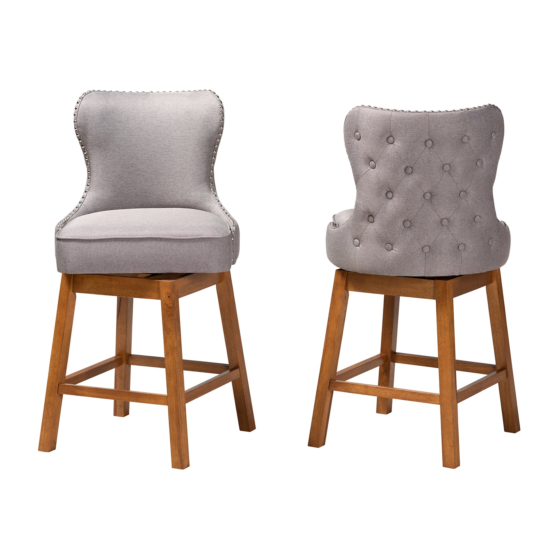 Baxton Studio Gradisca Modern Grey Fabric and Walnut Brown Finished Wood 2-Piece Swivel Counter Stool Set | Counter Stools | Modishstore - 3