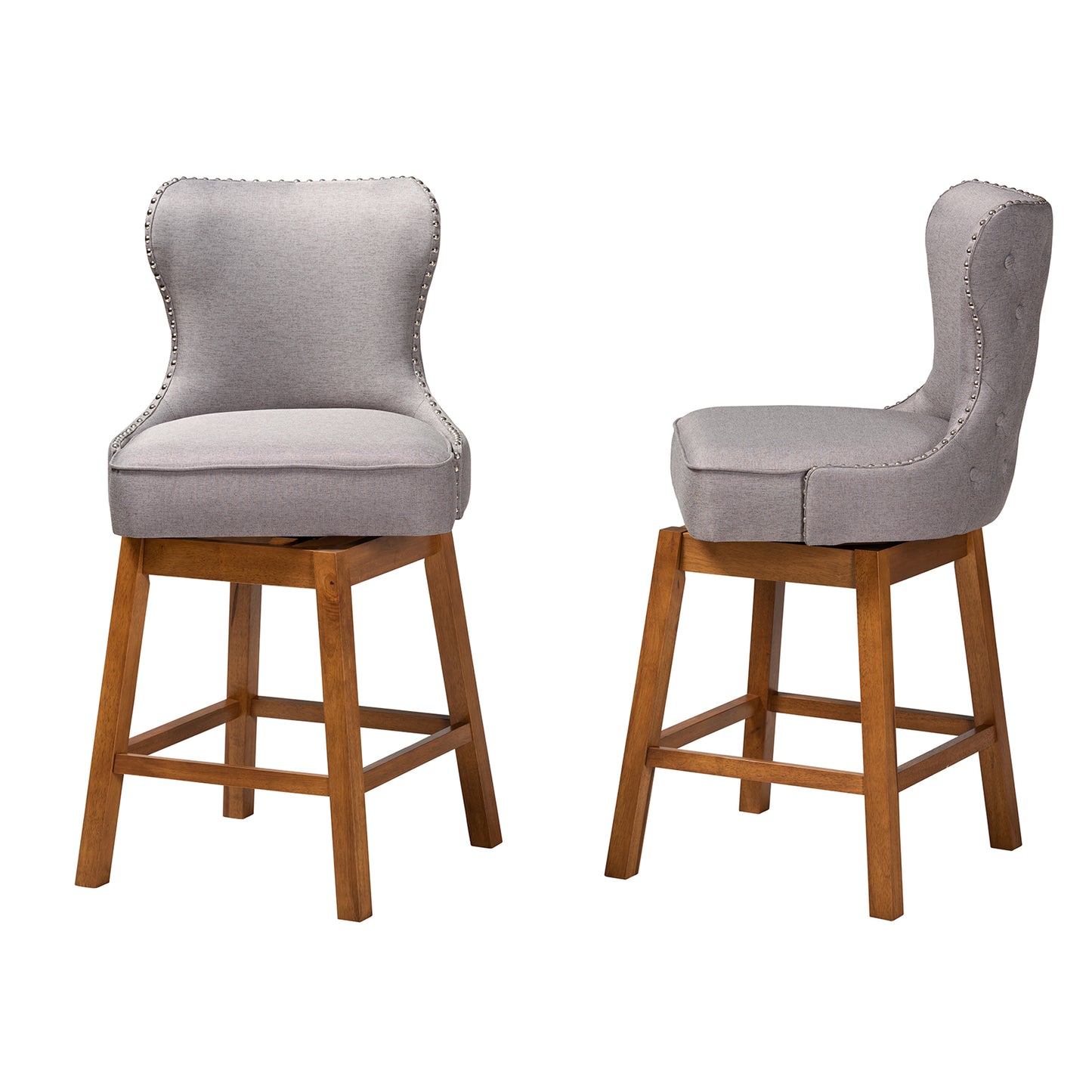 Baxton Studio Gradisca Modern Grey Fabric and Walnut Brown Finished Wood 2-Piece Swivel Counter Stool Set | Counter Stools | Modishstore - 4