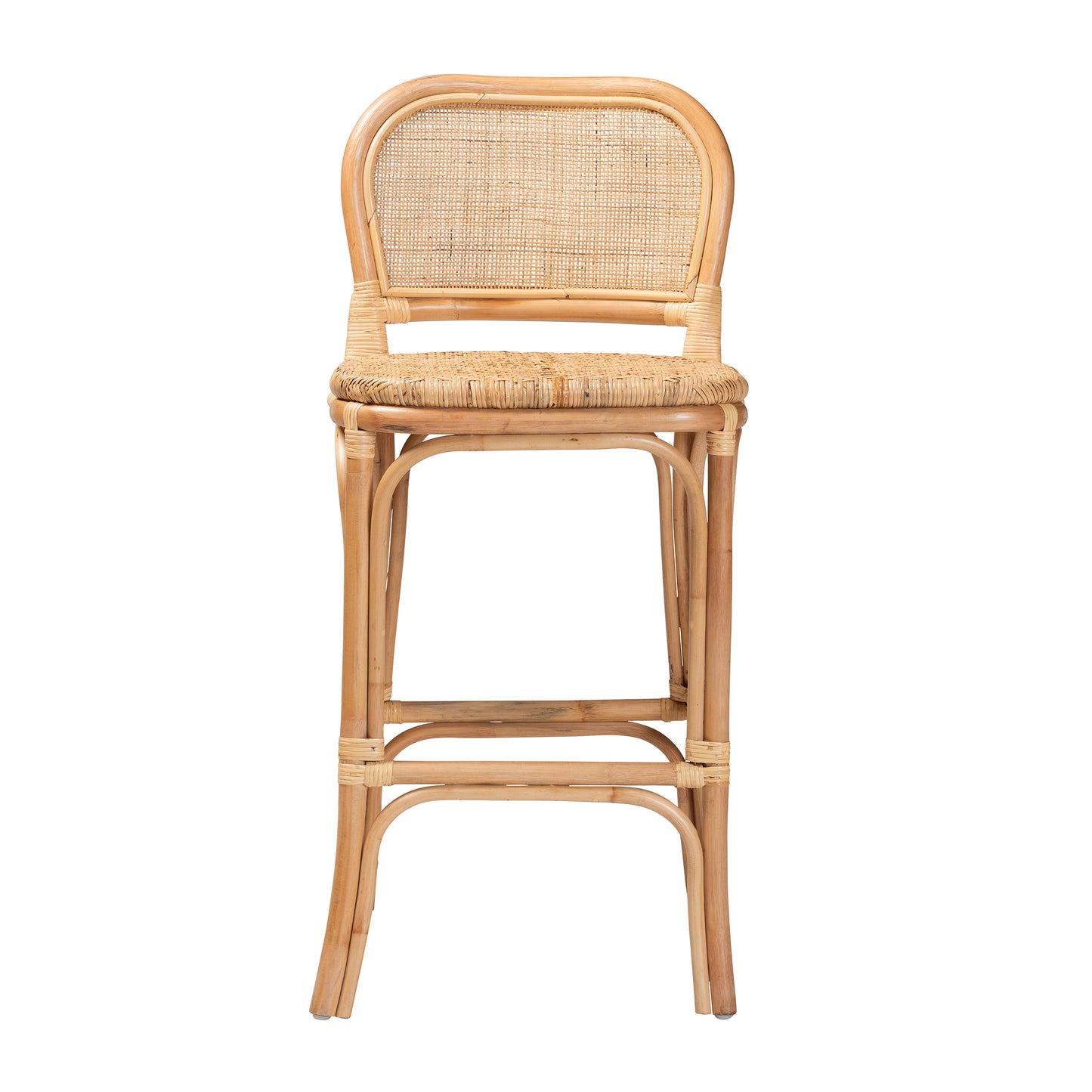 Baxton Studio bali & pari Adrena Modern Bohemian Natural Brown Rattan Bar Stool | Bar Stools | Modishstore - 3