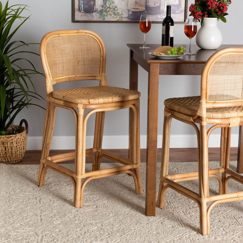 Baxton Studio bali & pari Adrena Modern Bohemian Natural Brown Rattan Counter Stool | Counter Stools | Modishstore