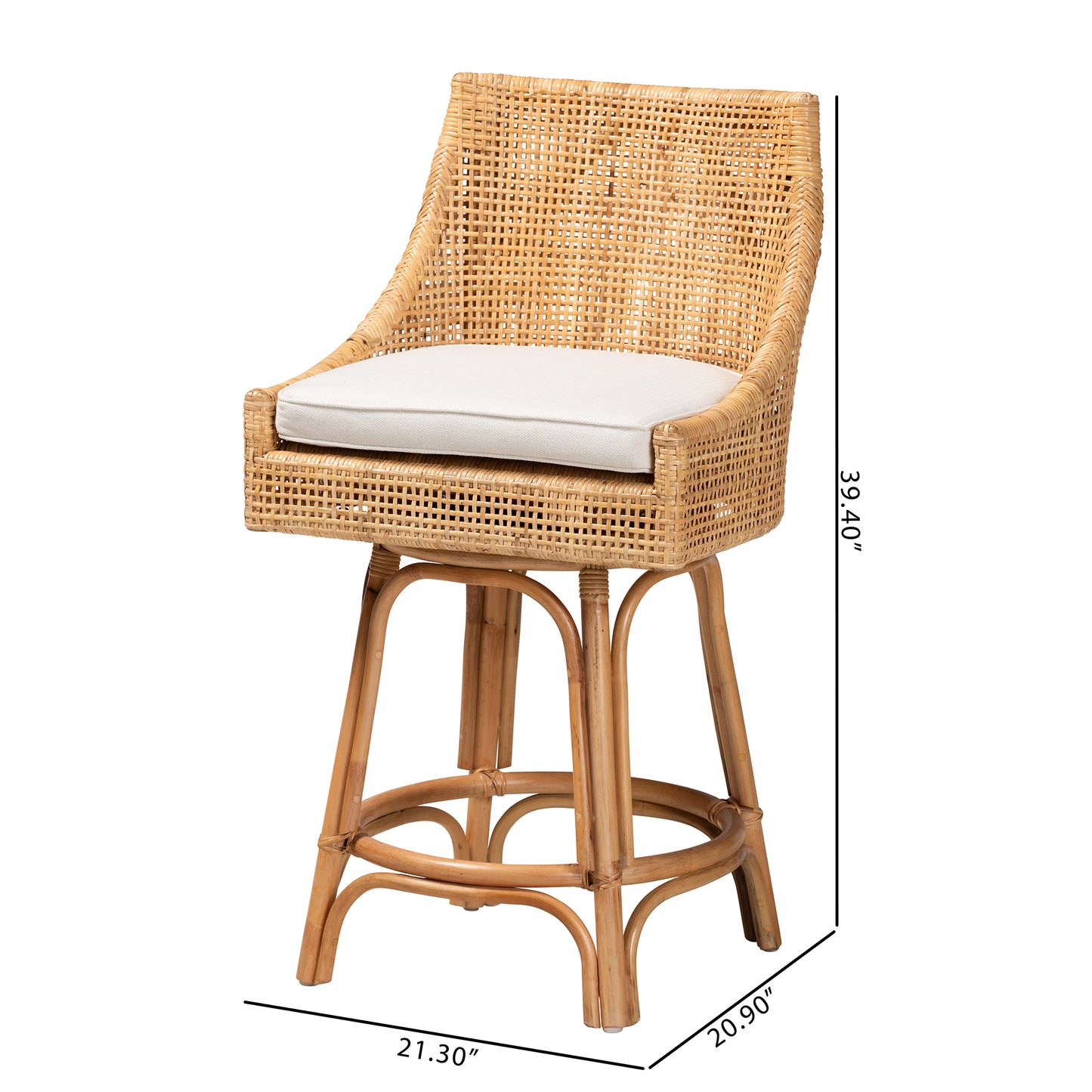 Baxton Studio bali & pari Bella Modern Bohemian Natural Brown Rattan Counter Stool | Counter Stools | Modishstore - 10