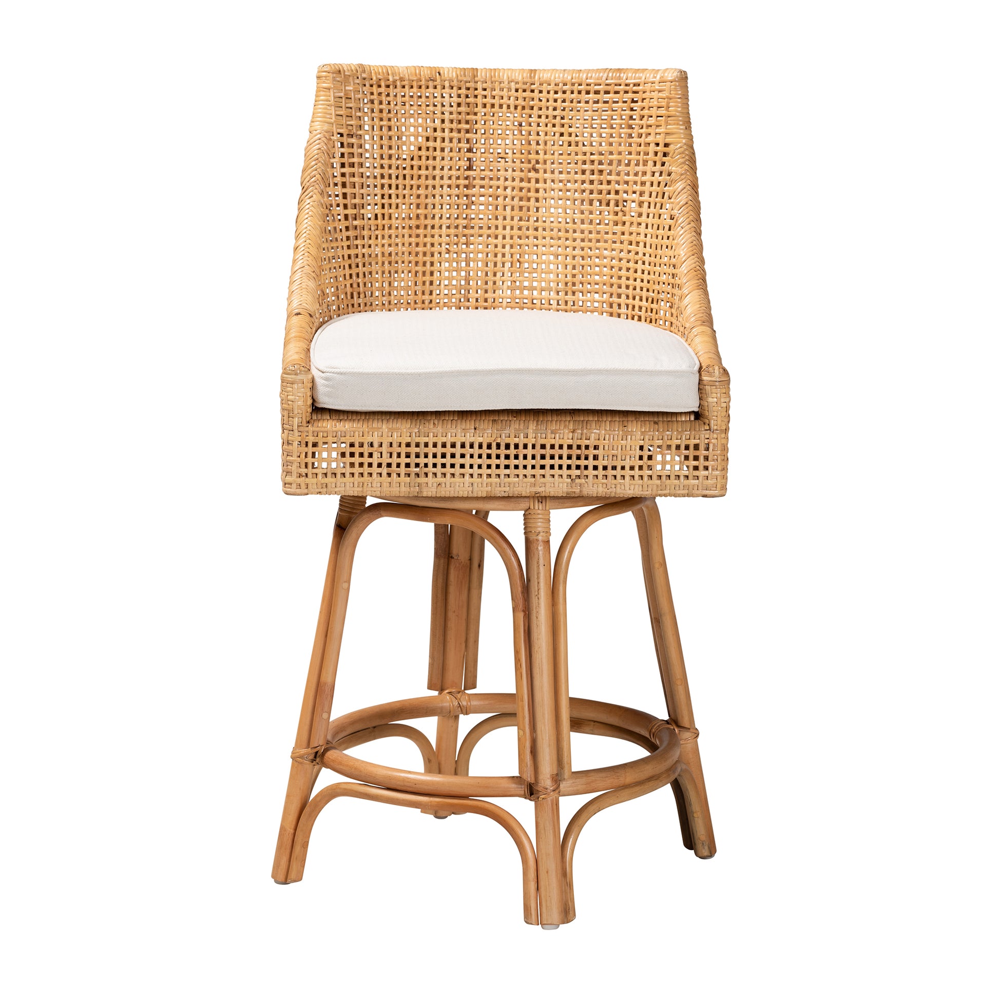 Baxton Studio bali & pari Bella Modern Bohemian Natural Brown Rattan Counter Stool | Counter Stools | Modishstore - 3