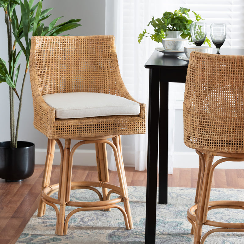 Baxton Studio bali & pari Bella Modern Bohemian Natural Brown Rattan Counter Stool | Counter Stools | Modishstore