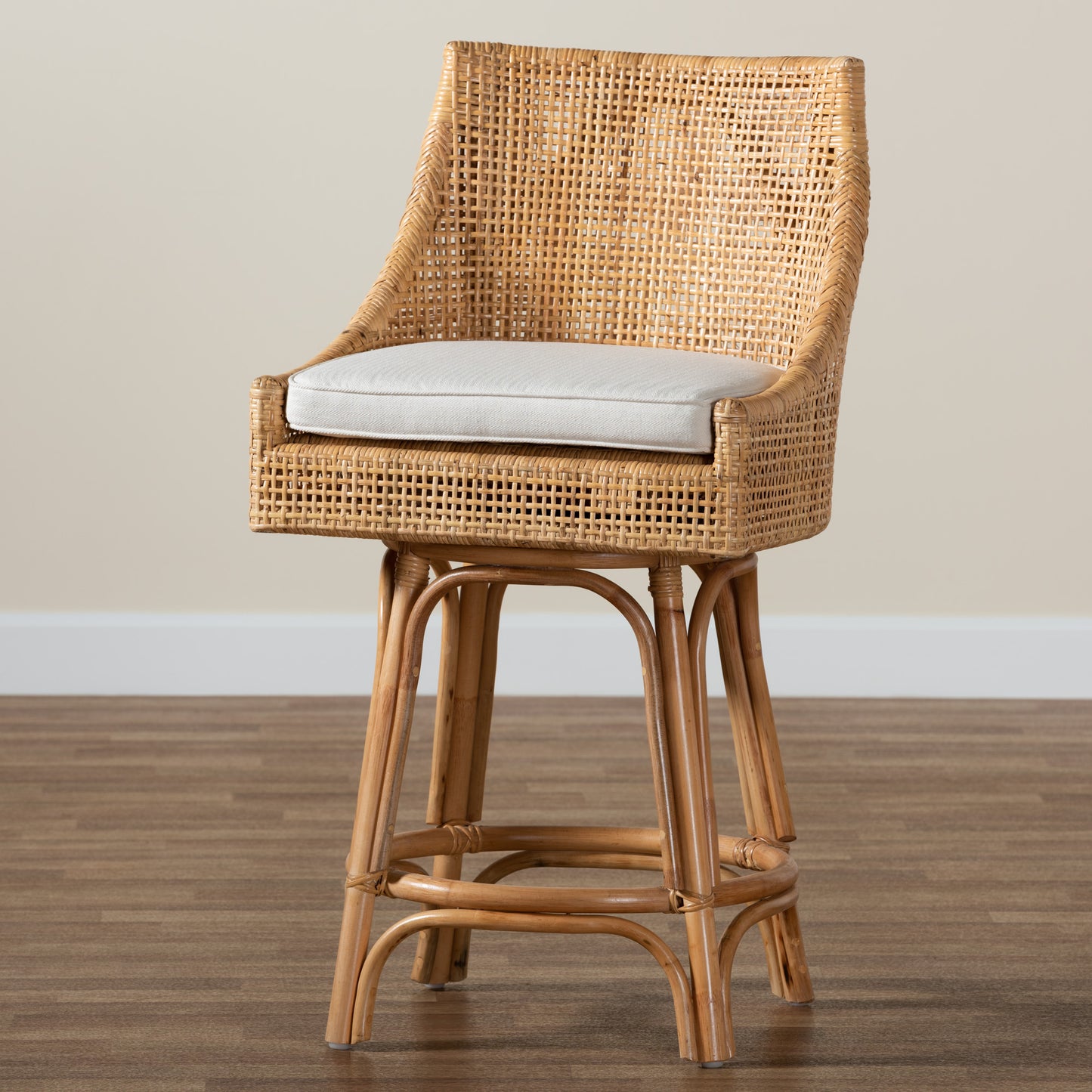 Baxton Studio bali & pari Bella Modern Bohemian Natural Brown Rattan Counter Stool | Counter Stools | Modishstore - 9