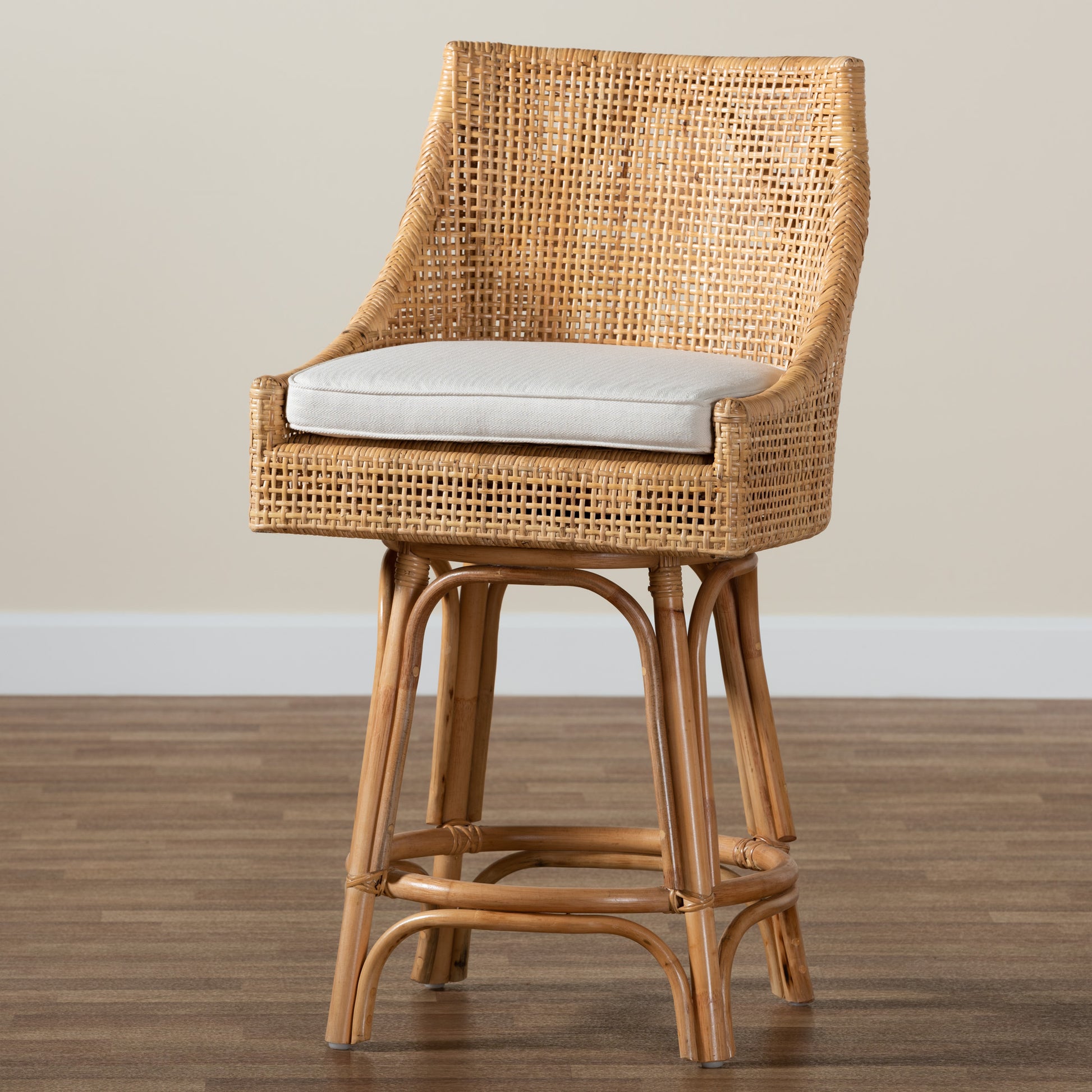 Baxton Studio bali & pari Bella Modern Bohemian Natural Brown Rattan Counter Stool | Counter Stools | Modishstore - 9