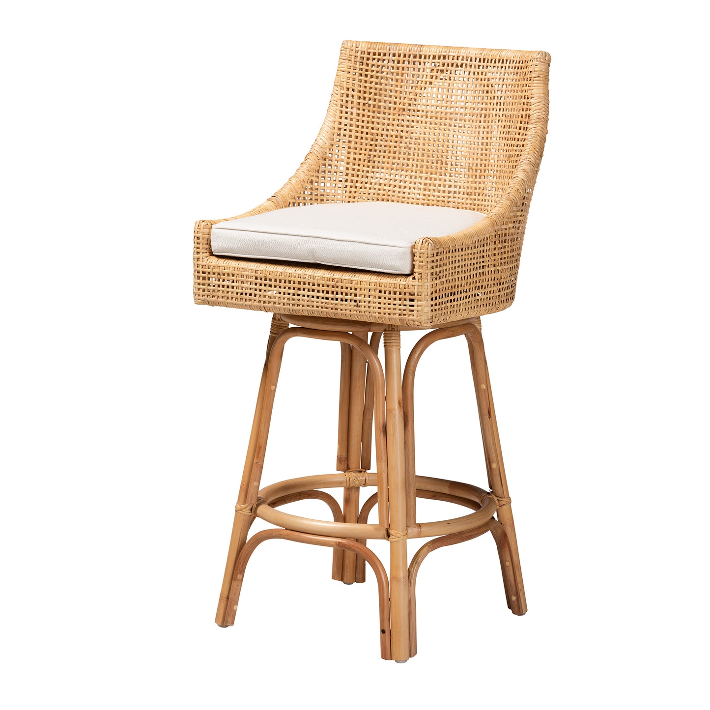 Baxton Studio bali & pari Bella Modern Bohemian Natural Brown Rattan Bar Stool | Bar Stools | Modishstore - 2