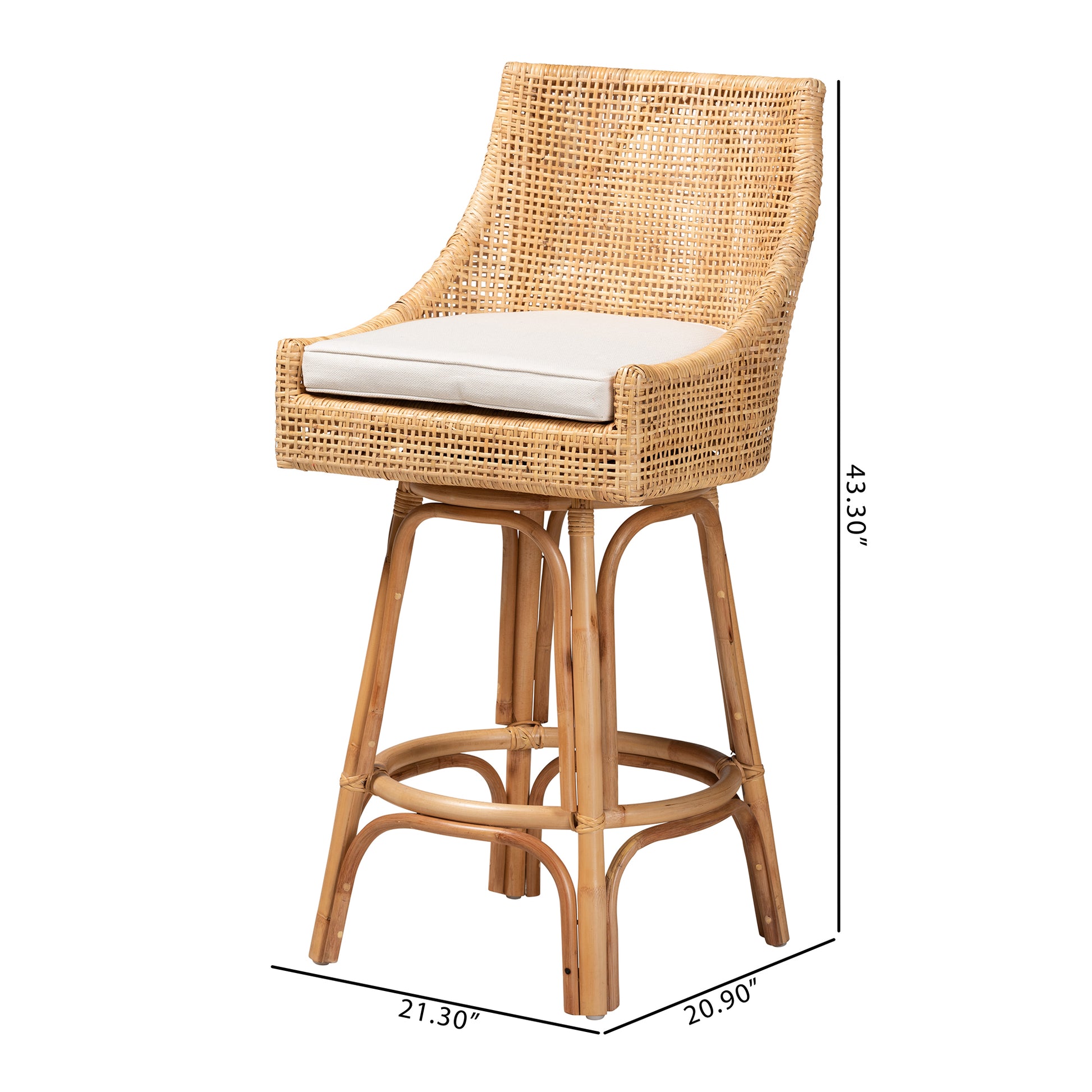 Baxton Studio bali & pari Bella Modern Bohemian Natural Brown Rattan Bar Stool | Bar Stools | Modishstore - 10