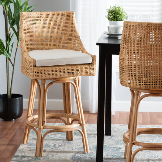 Baxton Studio bali & pari Bella Modern Bohemian Natural Brown Rattan Bar Stool | Bar Stools | Modishstore