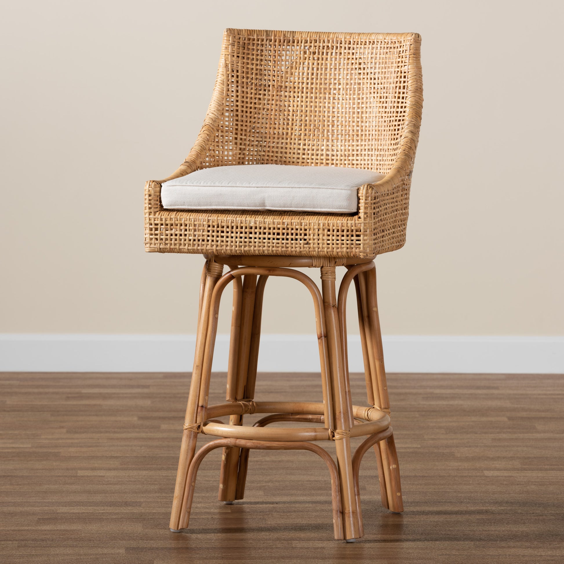 Baxton Studio bali & pari Bella Modern Bohemian Natural Brown Rattan Bar Stool | Bar Stools | Modishstore - 9