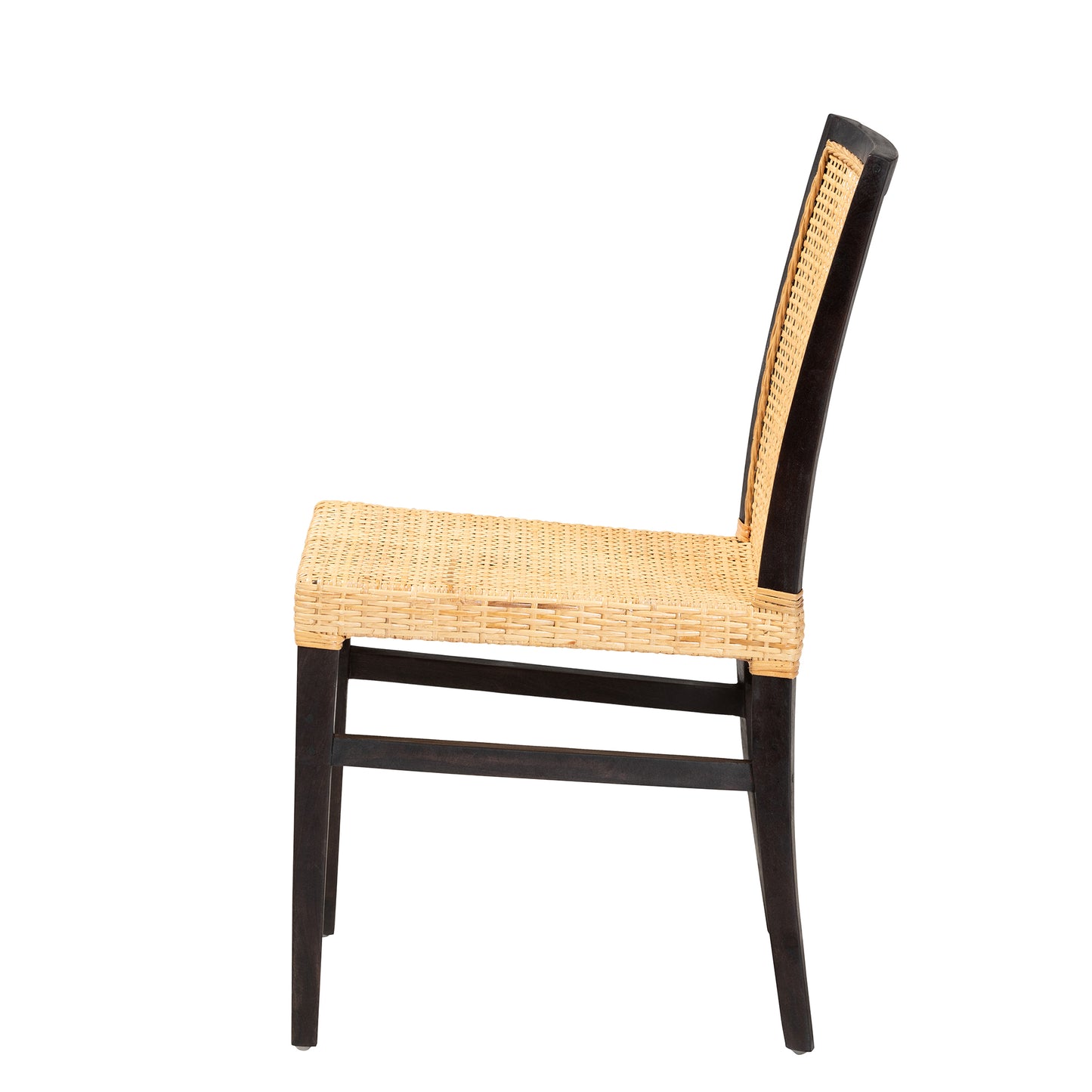 Baxton Studio bali & pari Lingga Modern Bohemian Dark Brown Mahogany Wood and Natural Rattan Dining Chair | Dining Chairs | Modishstore - 6