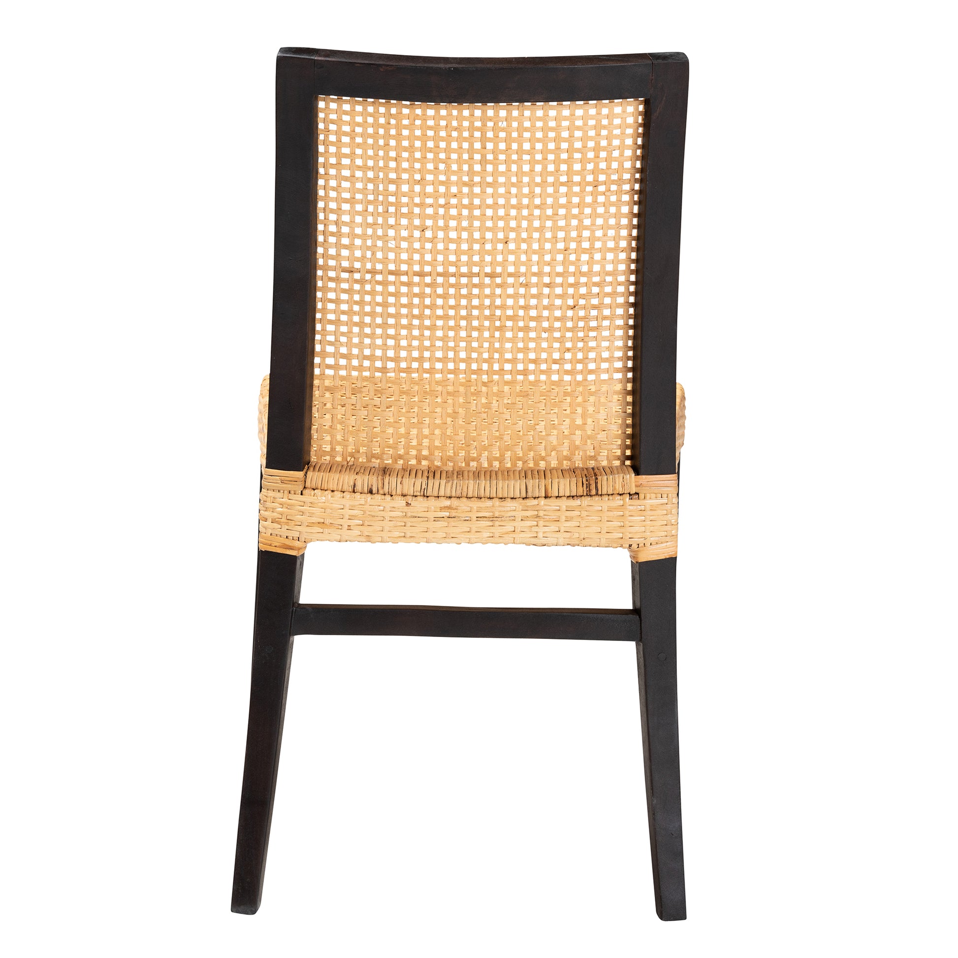 Baxton Studio bali & pari Lingga Modern Bohemian Dark Brown Mahogany Wood and Natural Rattan Dining Chair | Dining Chairs | Modishstore - 7