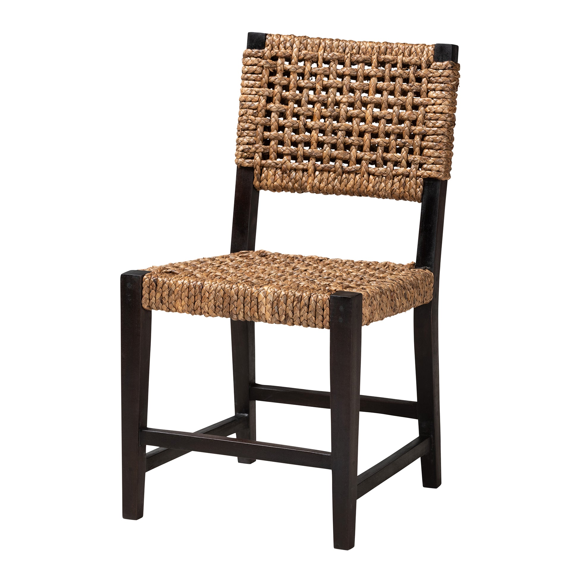 Baxton Studio bali & pari Alise Modern Bohemian Dark Brown Mahogany Wood and Seagrass Dining Chair | Dining Chairs | Modishstore - 2