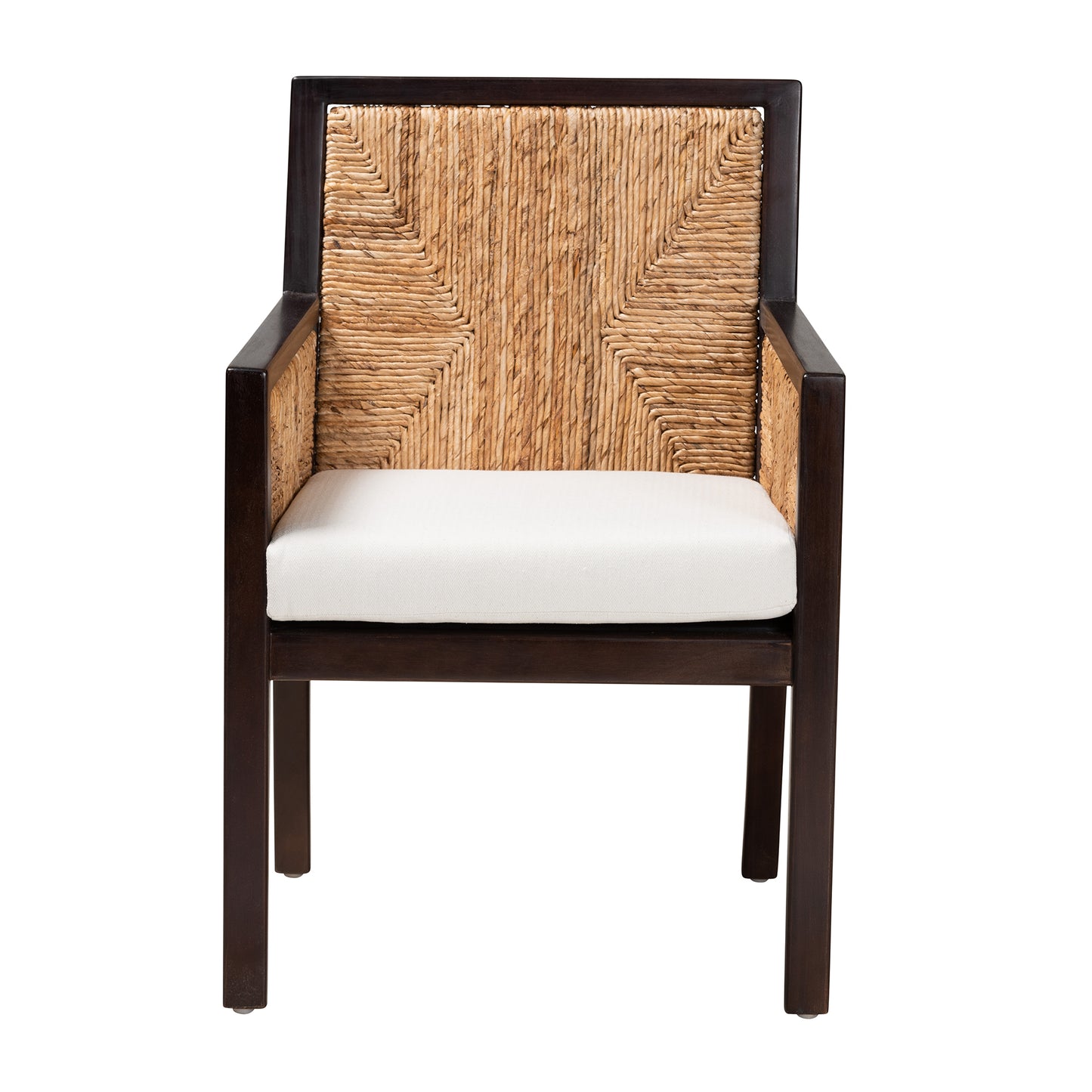 Baxton Studio bali & pari Joana Modern Bohemian Dark Brown Mahogany Wood and Natural Seagrass Dining Arm Chair | Dining Chairs | Modishstore - 3