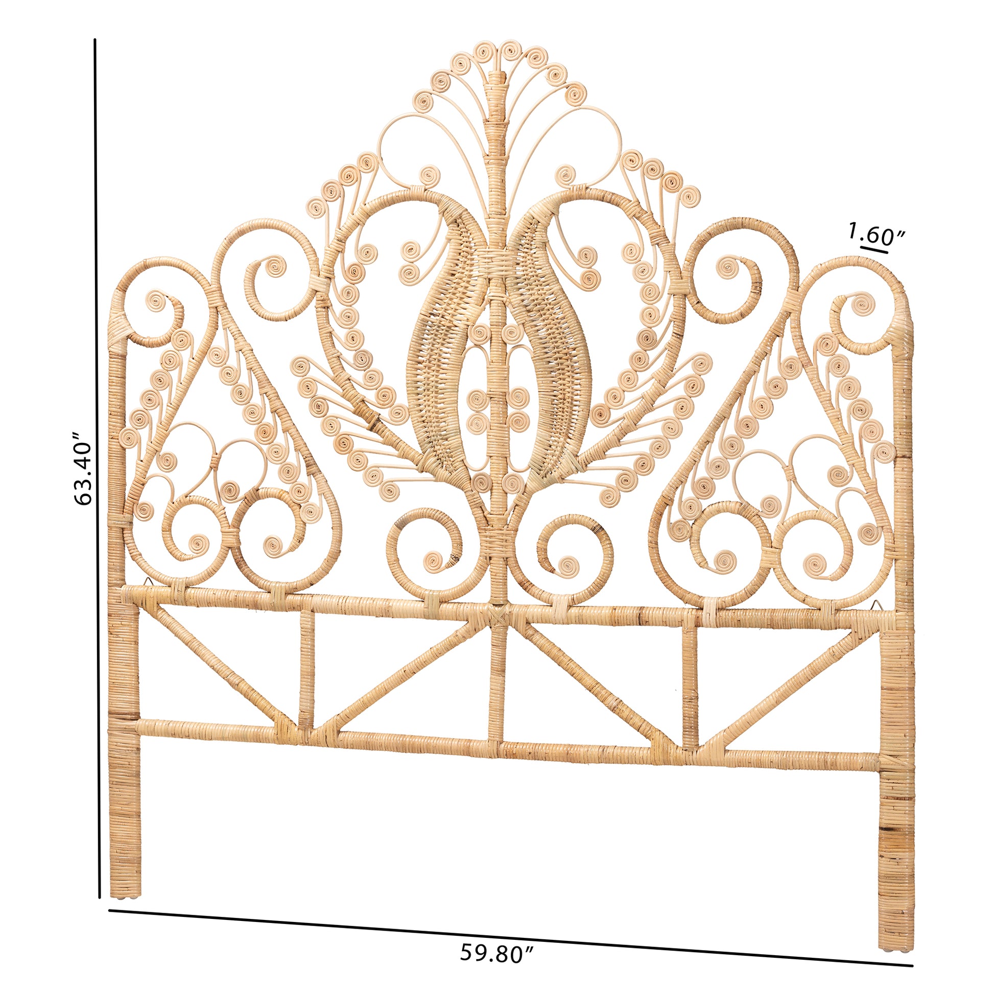 Baxton Studio bali & pari Caelinus Modern Bohemian Natural Brown Rattan Queen Size Standalone Headboard | Headboards | Modishstore - 2