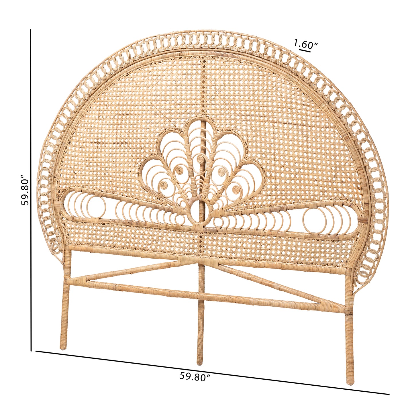 Baxton Studio bali & pari Marlette Modern Bohemian Natural Brown Rattan Queen Size Standalone Headboard | Headboards | Modishstore - 8