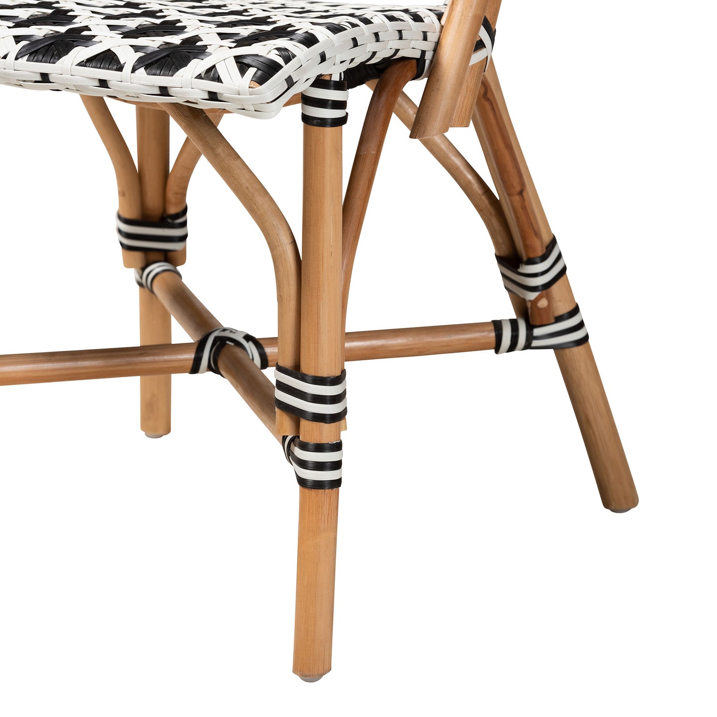 Baxton Studio bali & pari Ambre Modern French Black and White Weaving Natural Rattan 2-Piece Bistro Chair Set | Dining Chairs | Modishstore - 8