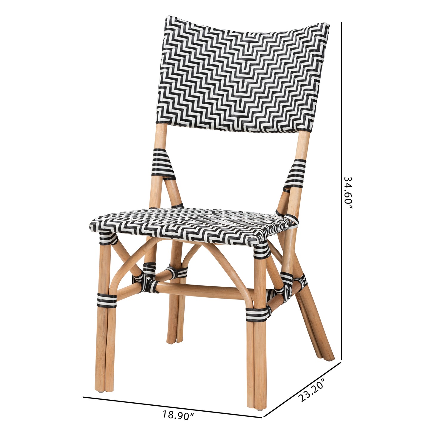 Baxton Studio bali & pari Wagner Modern French Black and White Weaving and Natural Rattan Bistro Chair | Dining Chairs | Modishstore - 10