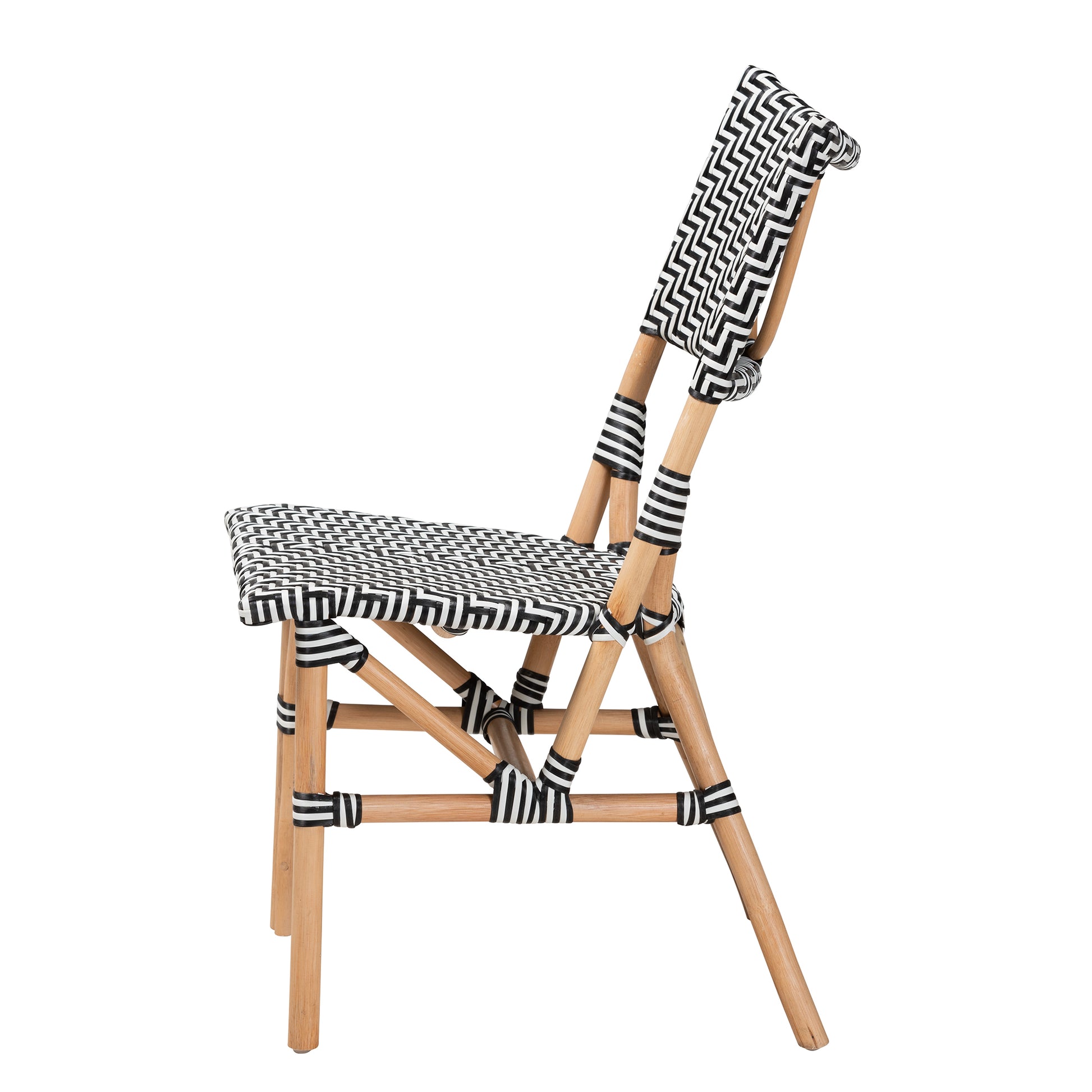 Baxton Studio bali & pari Wagner Modern French Black and White Weaving and Natural Rattan Bistro Chair | Dining Chairs | Modishstore - 4