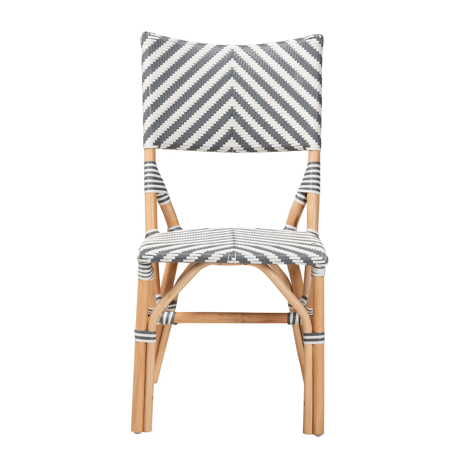 Baxton Studio bali & pari Shai Modern French Grey and White Weaving and Natural Rattan Bistro Chair | Dining Chairs | Modishstore - 3