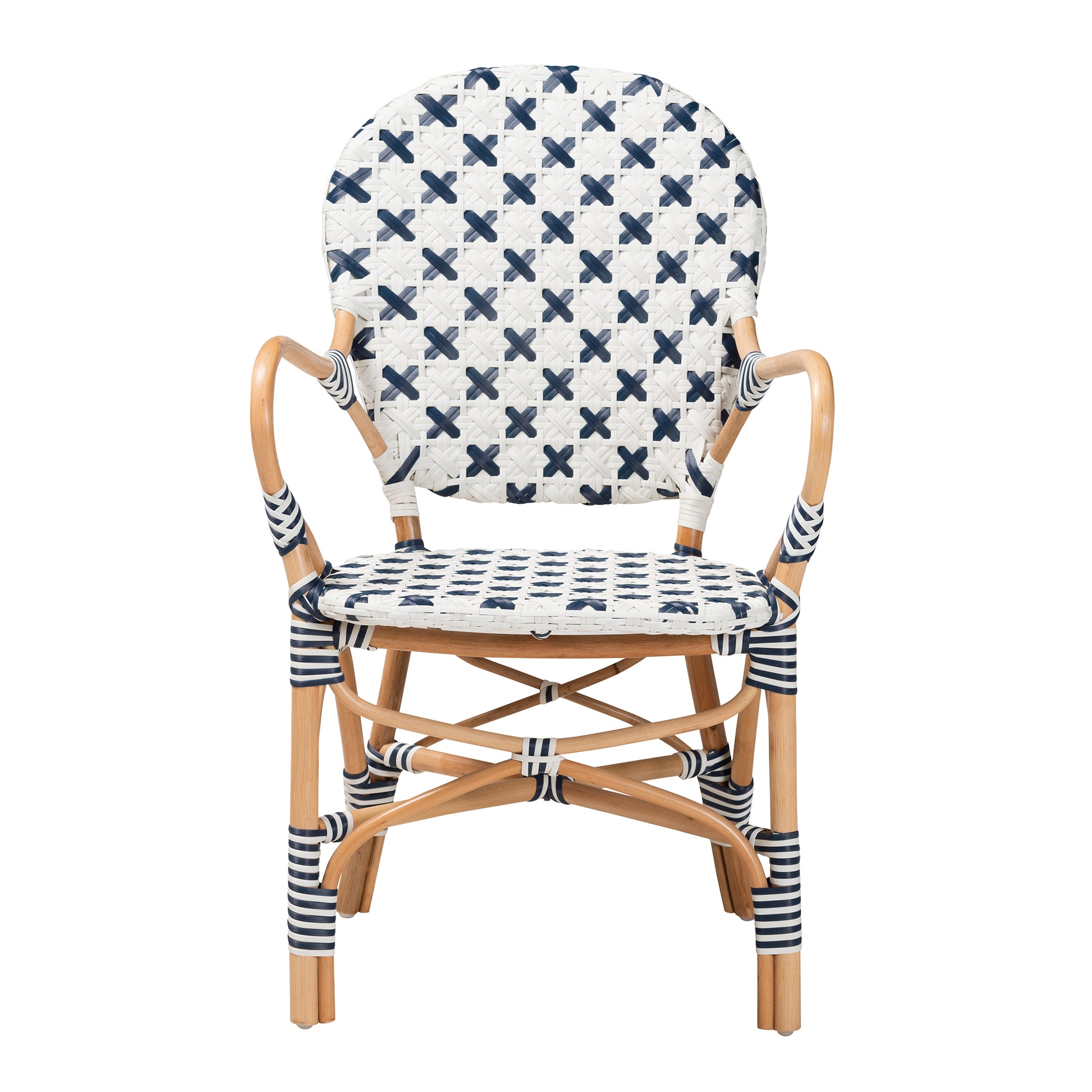 Baxton Studio bali & pari Bryson Modern French Blue and White Weaving and Natural Rattan Bistro Chair | Dining Chairs | Modishstore - 5