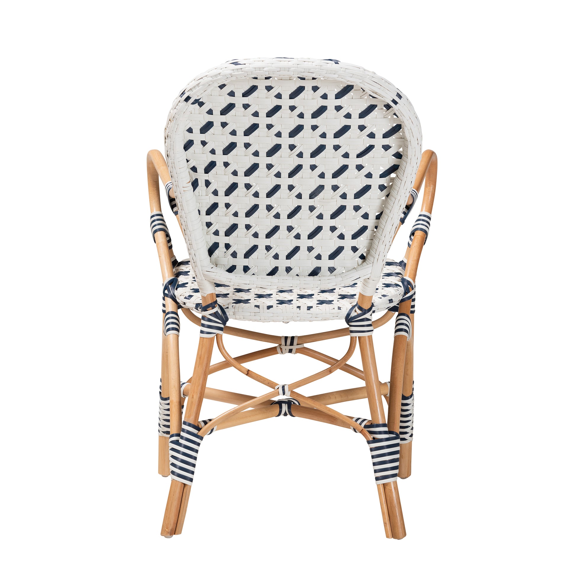 Baxton Studio bali & pari Bryson Modern French Blue and White Weaving and Natural Rattan Bistro Chair | Dining Chairs | Modishstore - 7