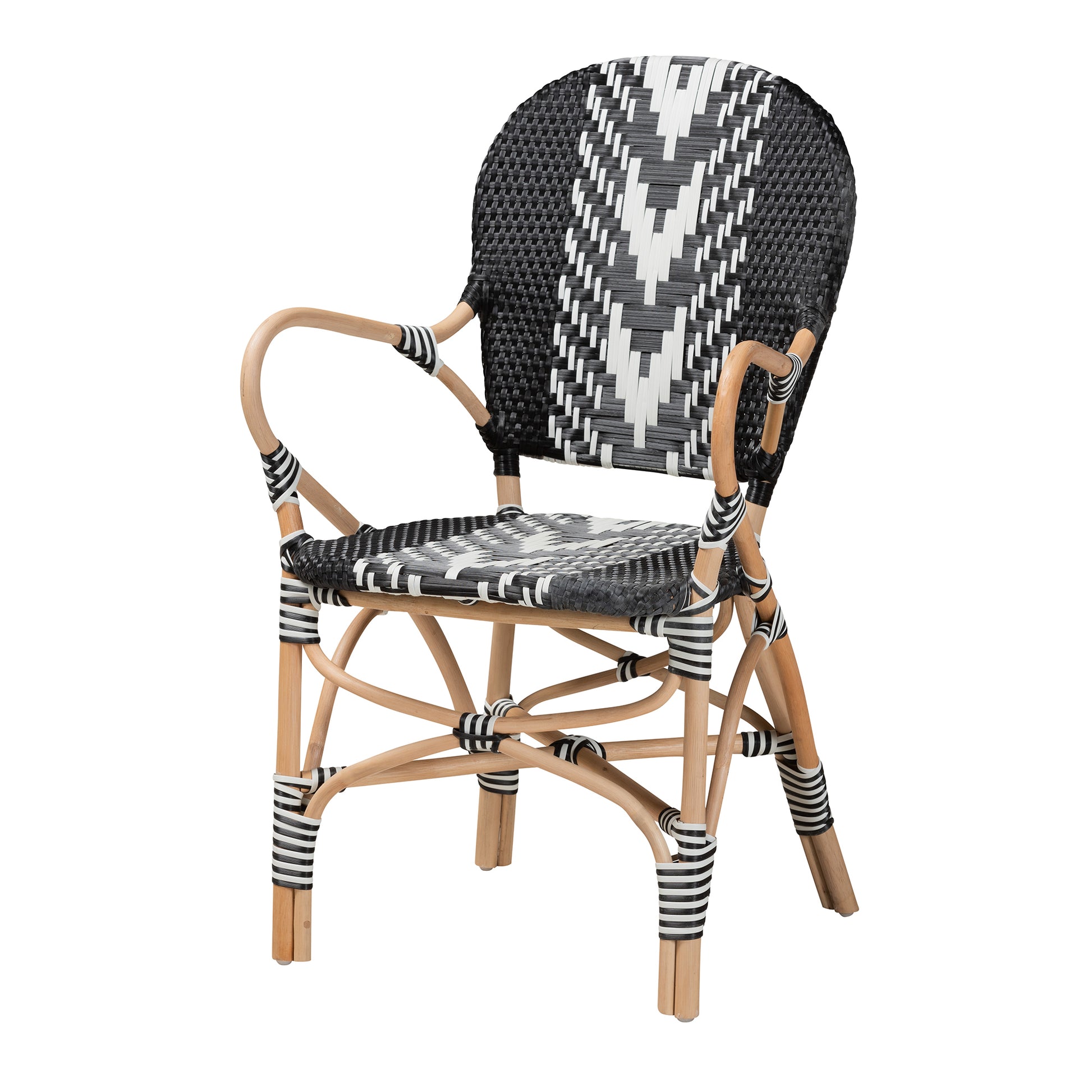 Baxton Studio bali & pari Wallis Modern French Two-Tone Black and White Weaving and Natural Rattan Indoor Dining Chair | Dining Chairs | Modishstore - 4