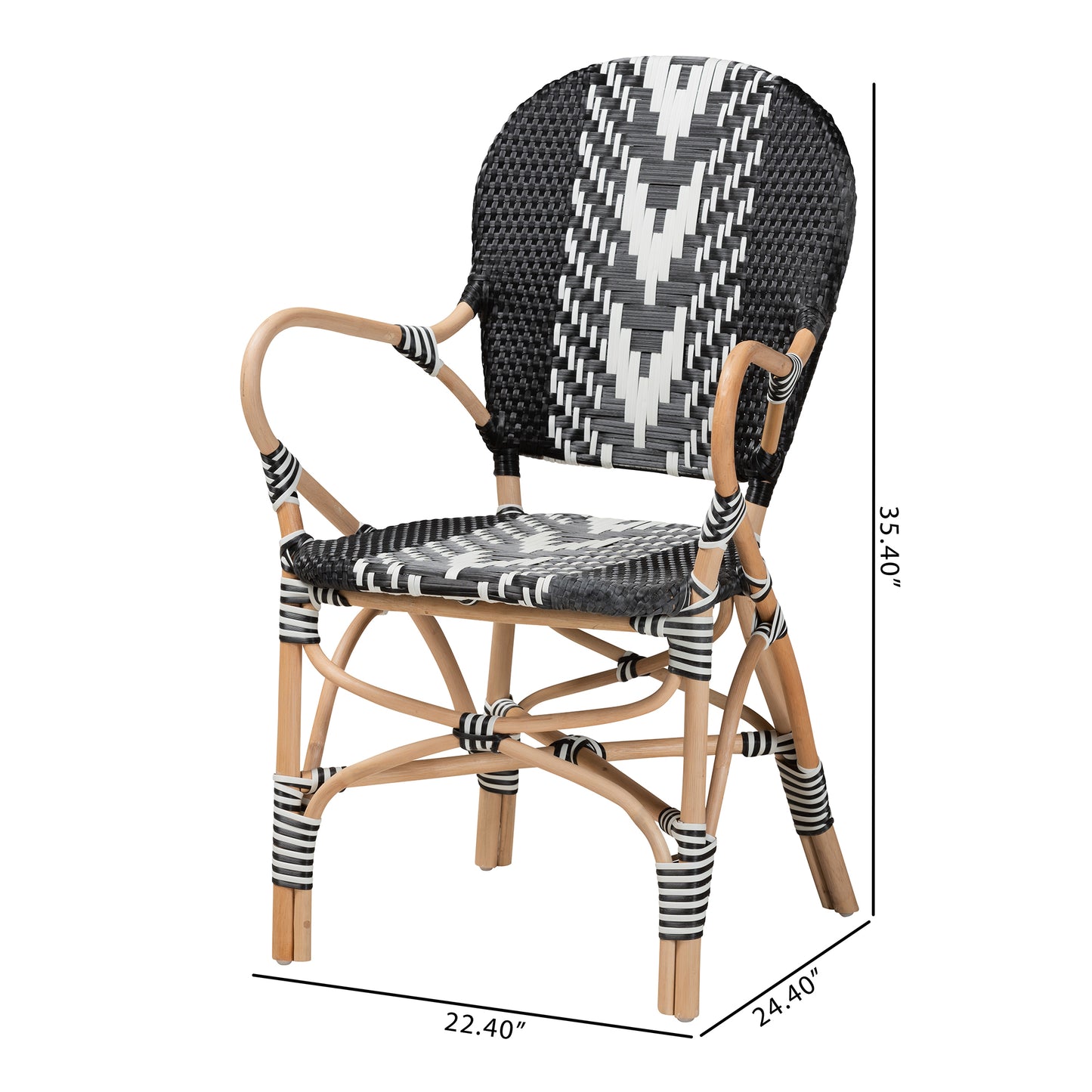 Baxton Studio bali & pari Wallis Modern French Two-Tone Black and White Weaving and Natural Rattan Indoor Dining Chair | Dining Chairs | Modishstore - 3