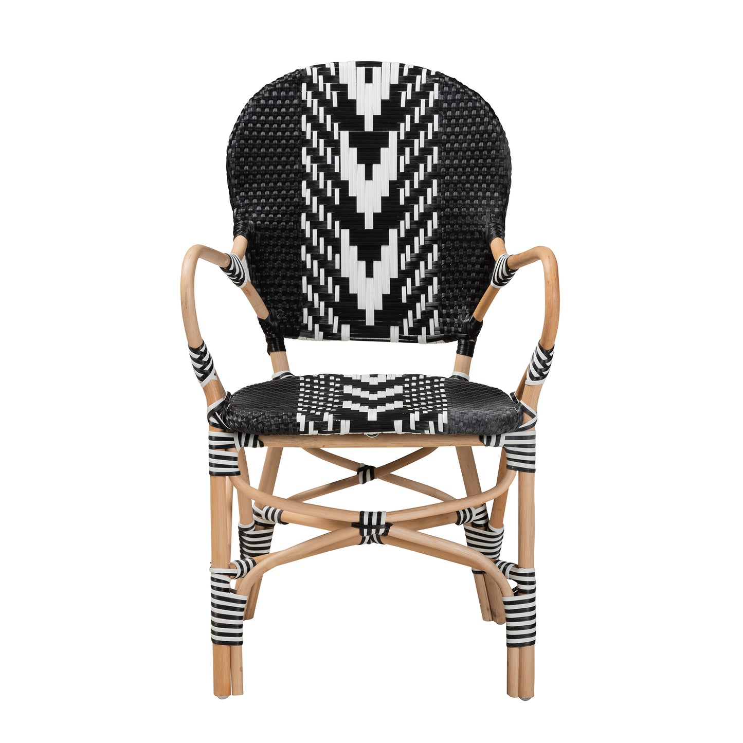 Baxton Studio bali & pari Wallis Modern French Two-Tone Black and White Weaving and Natural Rattan Indoor Dining Chair | Dining Chairs | Modishstore - 5