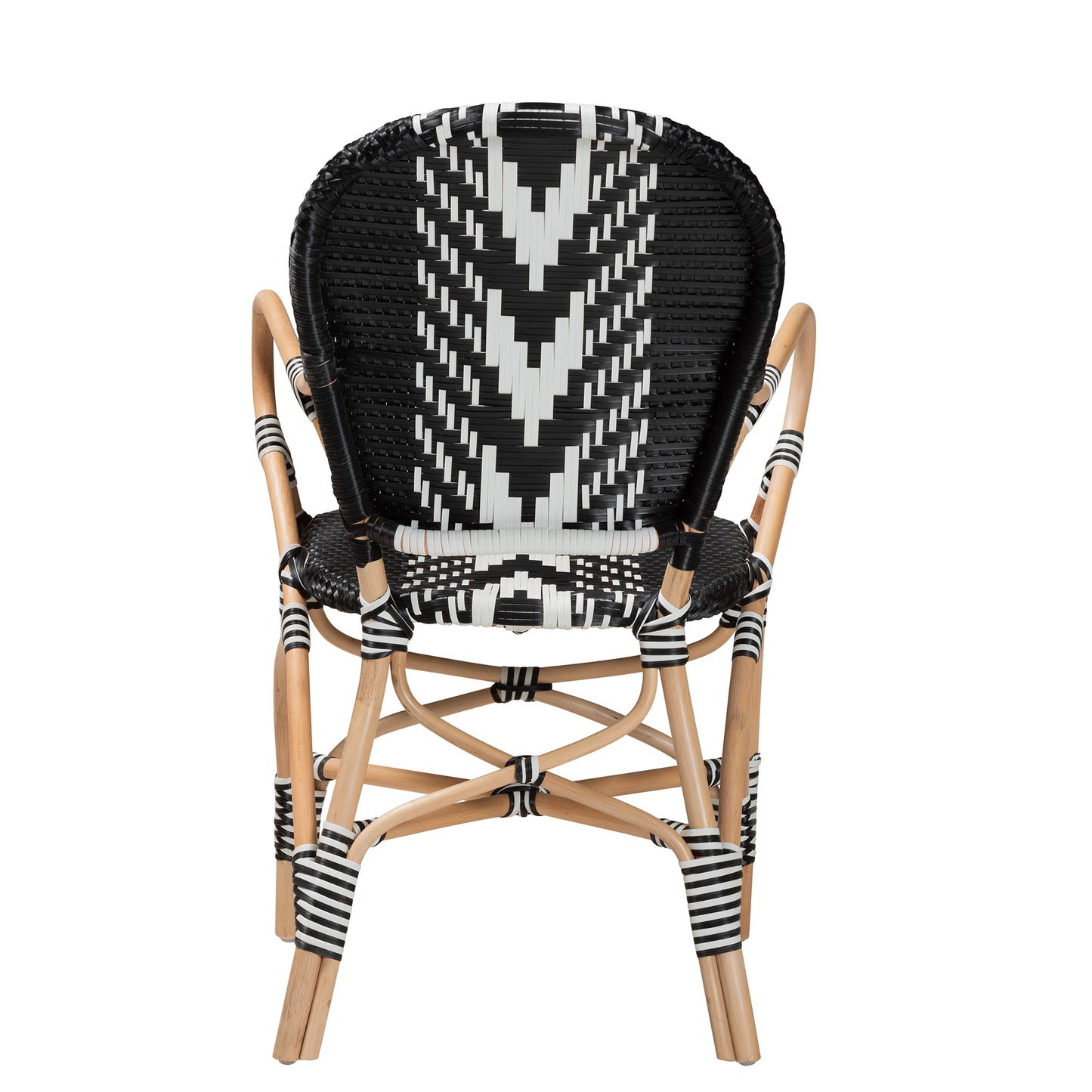 Baxton Studio bali & pari Wallis Modern French Two-Tone Black and White Weaving and Natural Rattan Indoor Dining Chair | Dining Chairs | Modishstore - 7