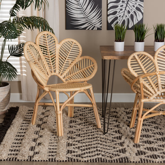 Baxton Studio bali & pari Bianca Modern Bohemian Natural Brown Rattan Flower Chair | Accent Chairs | Modishstore