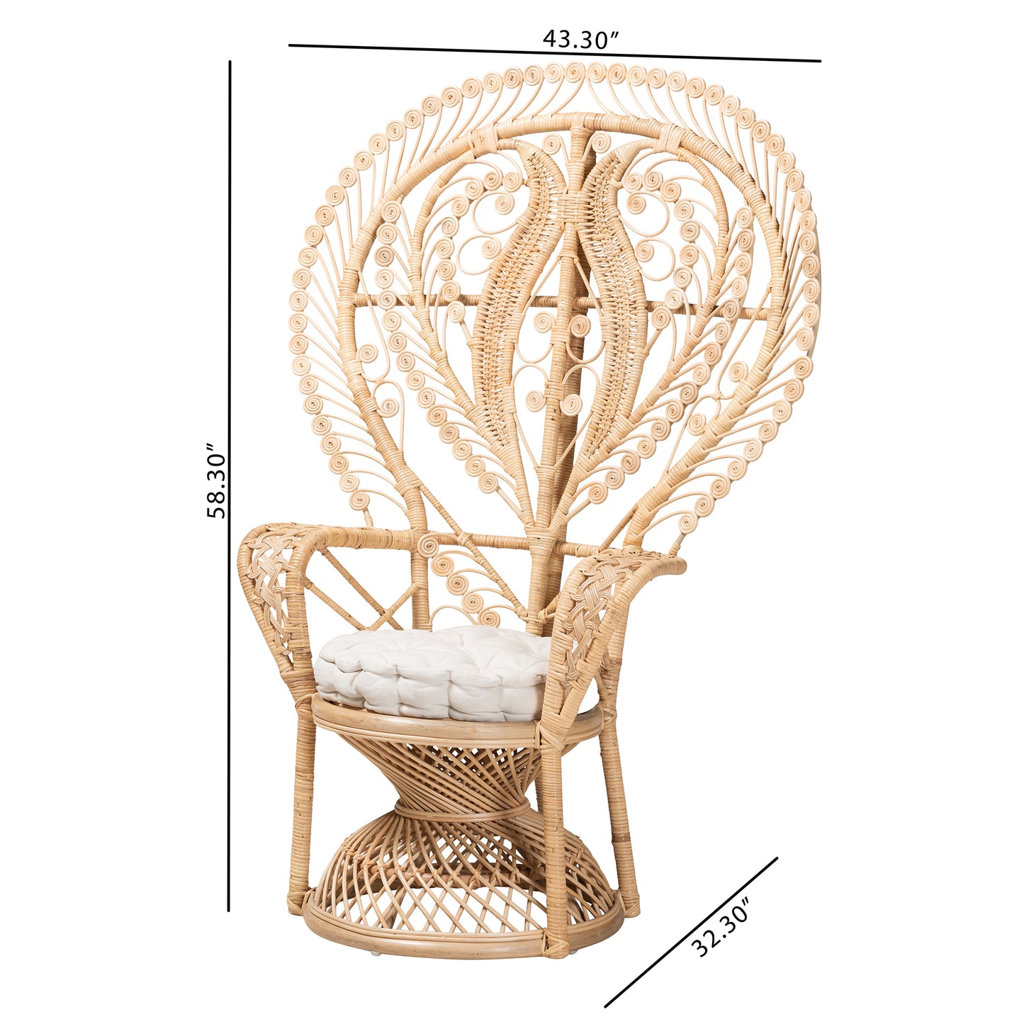 Baxton Studio bali & pari Fedra Modern Bohemian Natural Brown Rattan Peacock Accent Chair | Accent Chairs | Modishstore - 10