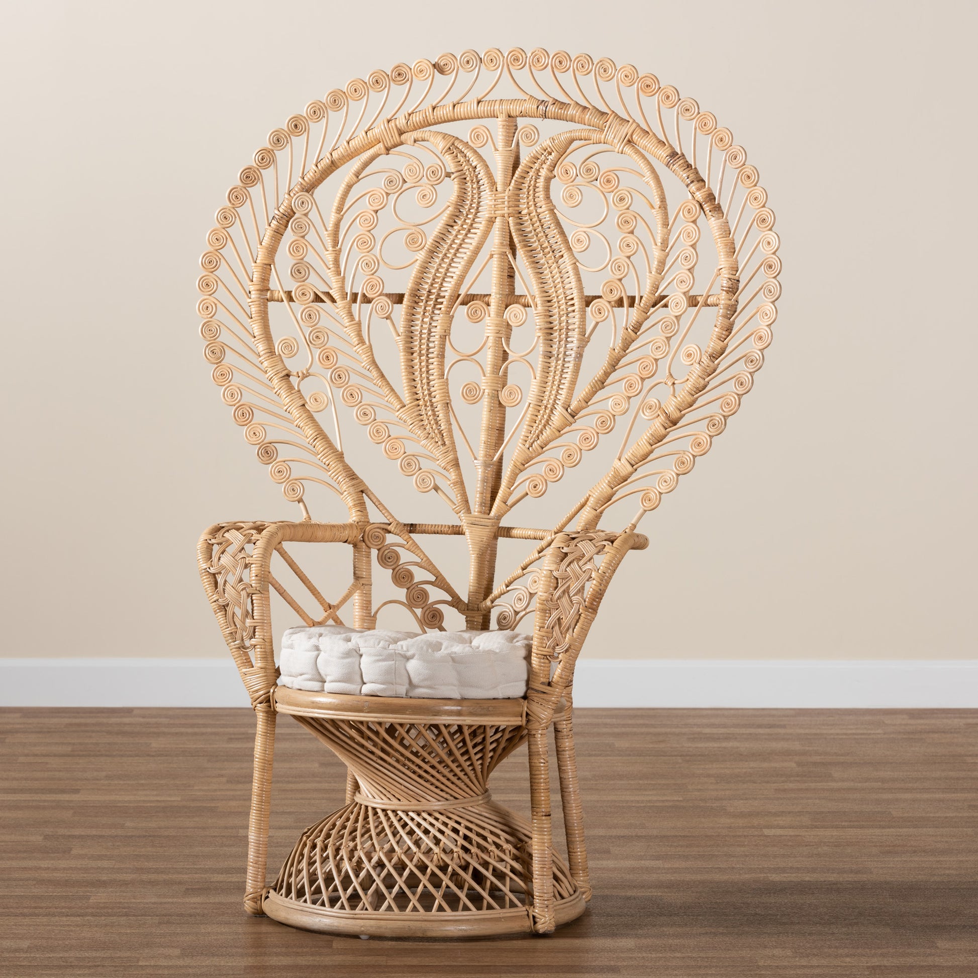 Baxton Studio bali & pari Fedra Modern Bohemian Natural Brown Rattan Peacock Accent Chair | Accent Chairs | Modishstore - 9