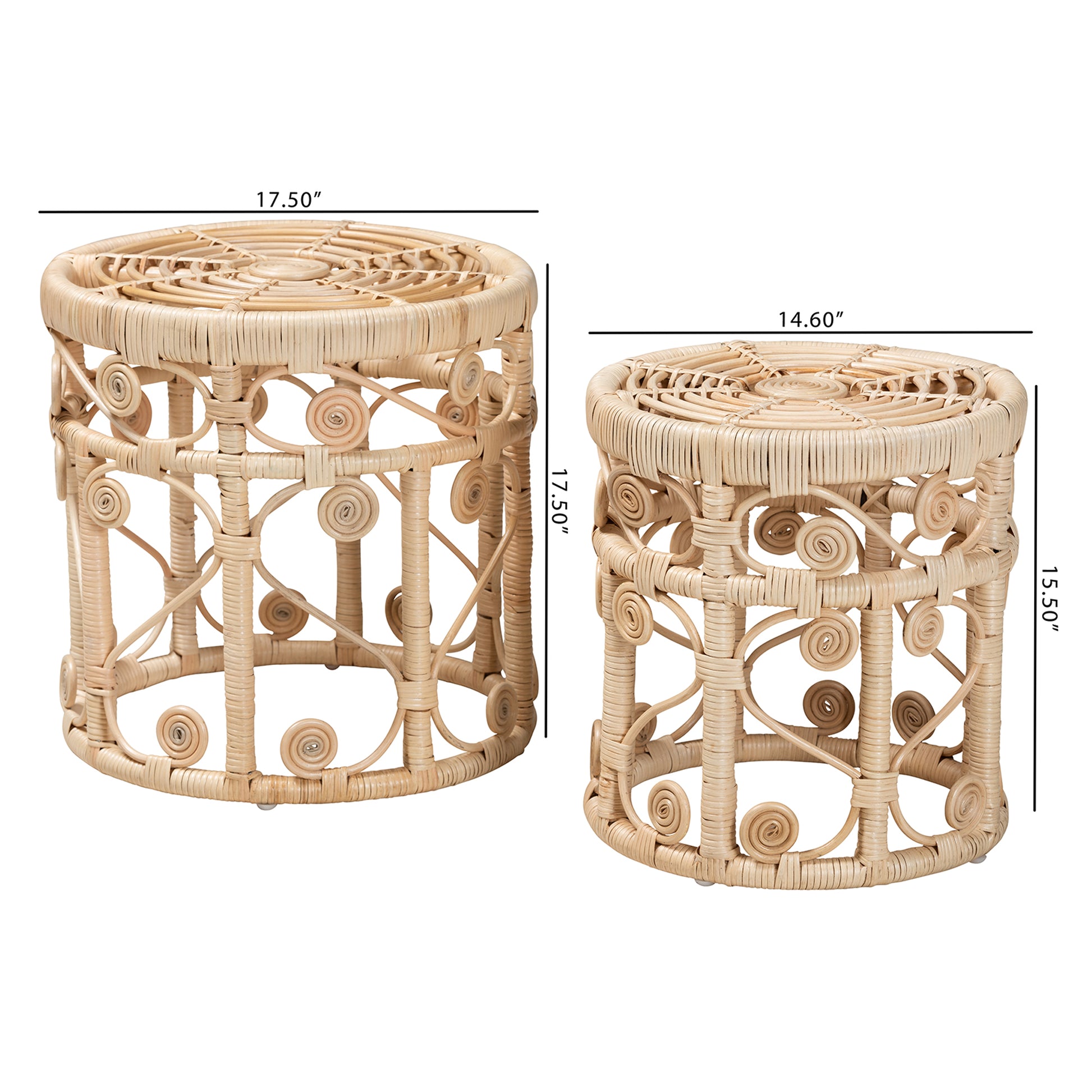 Baxton Studio bali & pari Bowie Modern Bohemian Natural Brown Rattan 2-Piece Nesting End Table Set | End Tables | Modishstore - 2