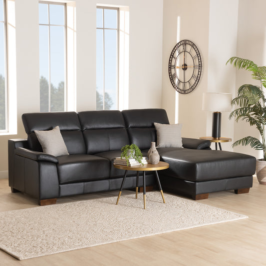 Baxton Studio Reverie Modern Black Full  Leather Sectional Sofa with Right Facing Chaise | Sectional | Modishstore