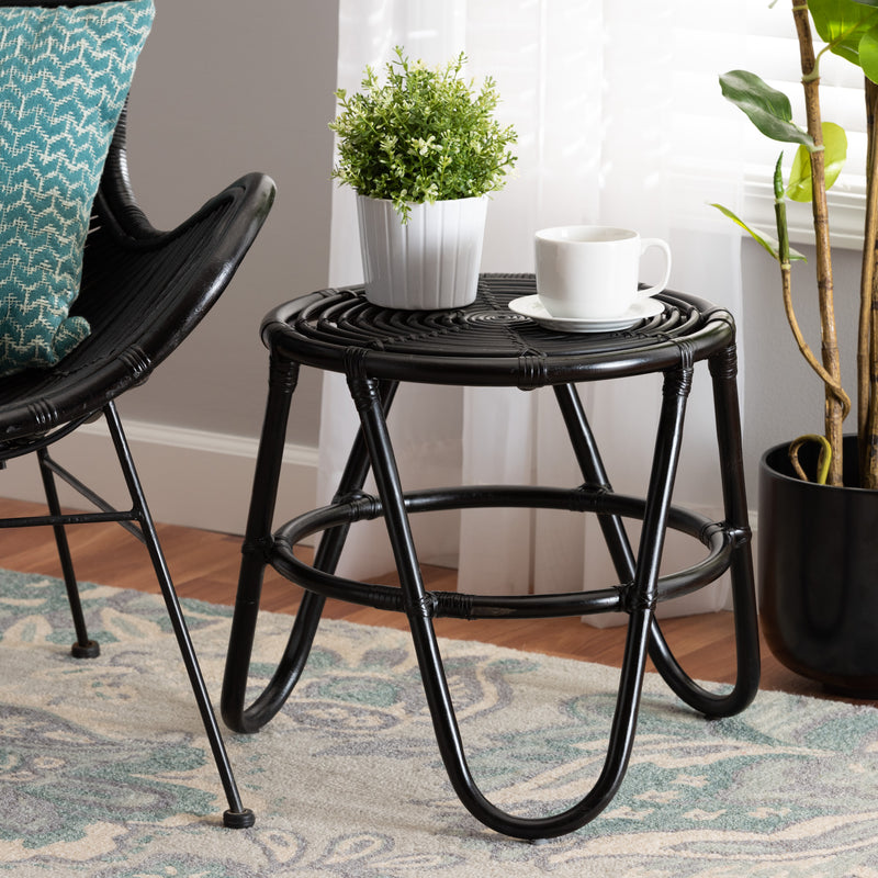 Baxton Studio bali & pari Pertessa Modern Bohemian Black Finished Rattan End Table | End Tables | Modishstore