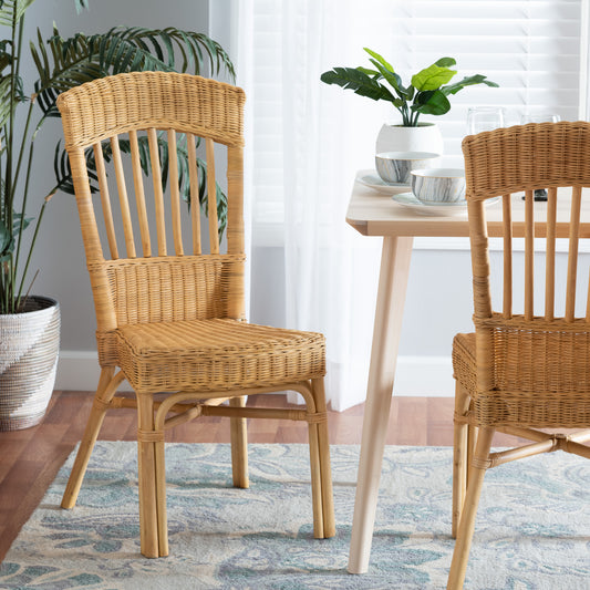 Baxton Studio bali & pari Barito Modern Bohemian Natural Brown Rattan Dining Chair | Dining Chairs | Modishstore