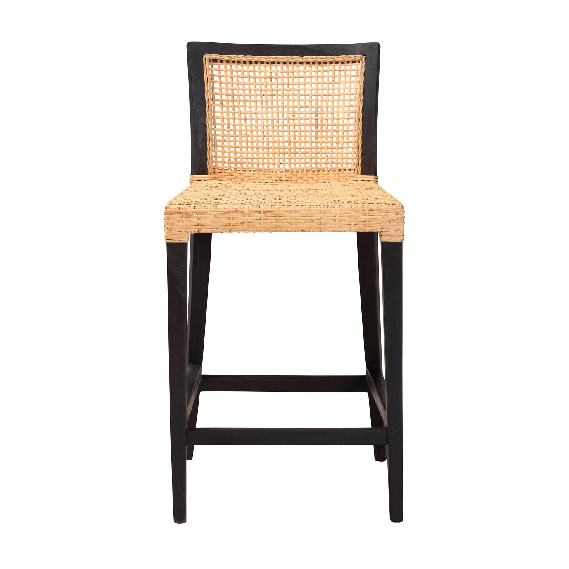 Baxton Studio bali & pari Lingga Modern Bohemian Dark Brown Mahogany Wood and Natural Rattan Counter Stool | Counter Stools | Modishstore - 3