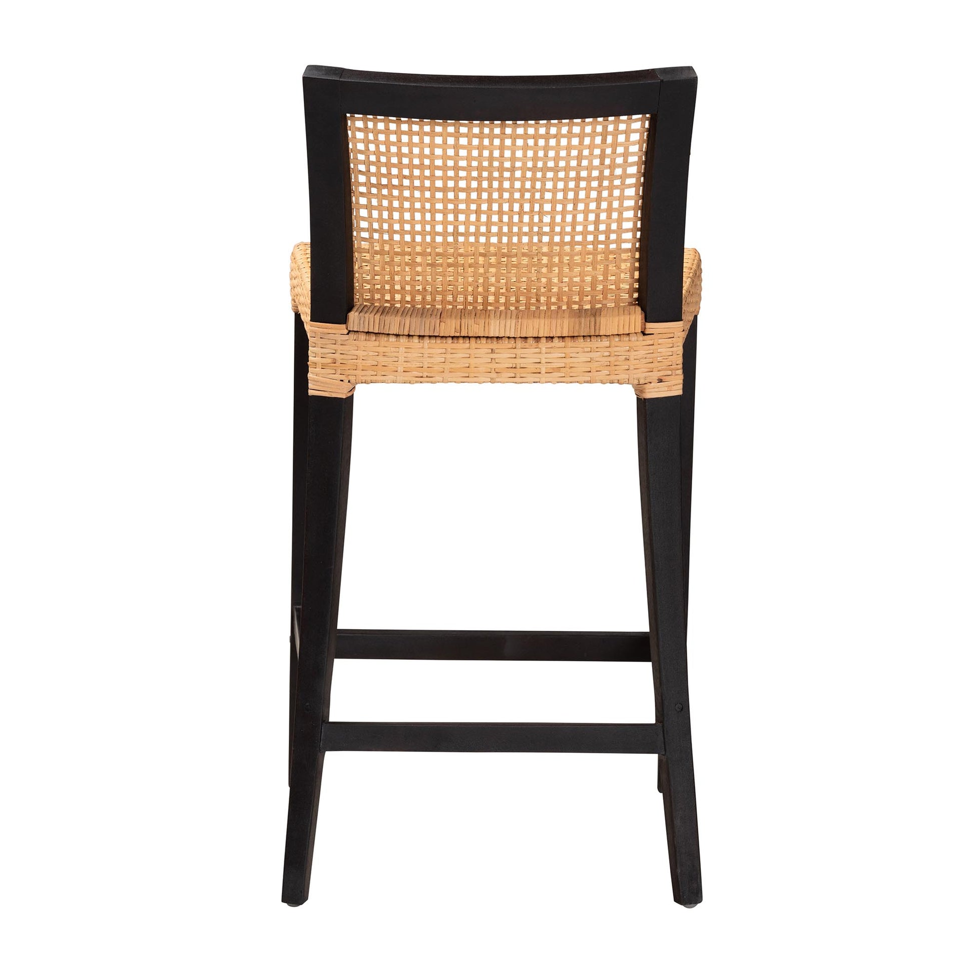 Baxton Studio bali & pari Lingga Modern Bohemian Dark Brown Mahogany Wood and Natural Rattan Counter Stool | Counter Stools | Modishstore - 5