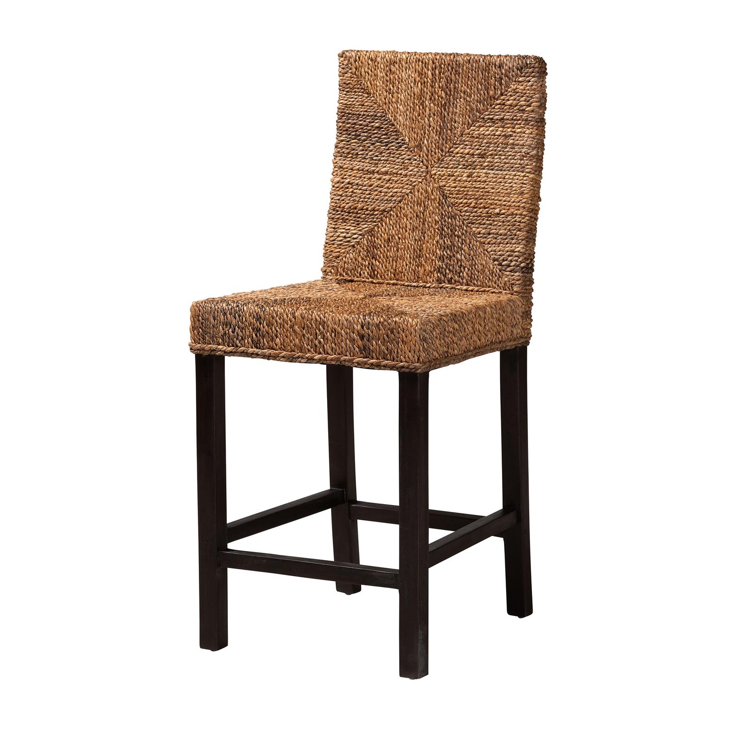 Baxton Studio bali & pari Laymi Modern Bohemian Dark Brown Mahogany Wood and Seagrass Counter Stool | Counter Stools | Modishstore - 2