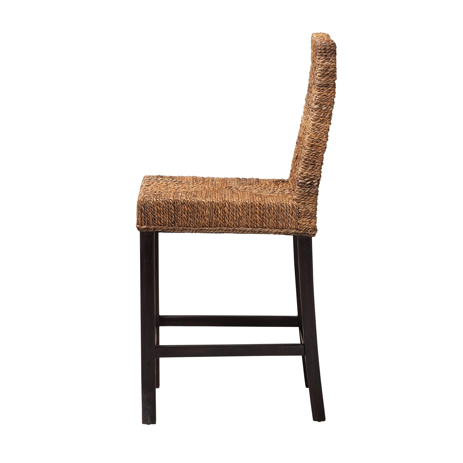 Baxton Studio bali & pari Laymi Modern Bohemian Dark Brown Mahogany Wood and Seagrass Counter Stool | Counter Stools | Modishstore - 4