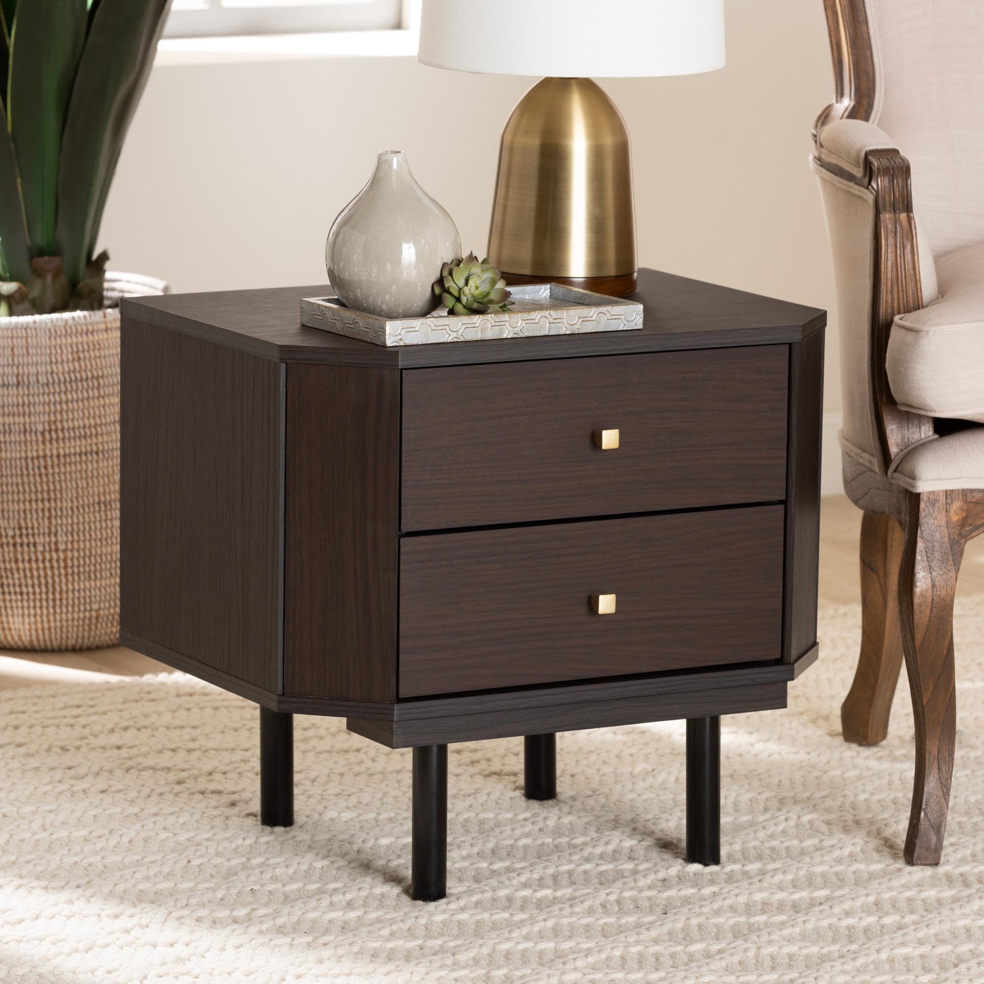 Baxton Studio Norwood Modern Transitional Two-Tone Black and Espresso Brown Finished Wood 2-Drawer End Table | End Tables | Modishstore