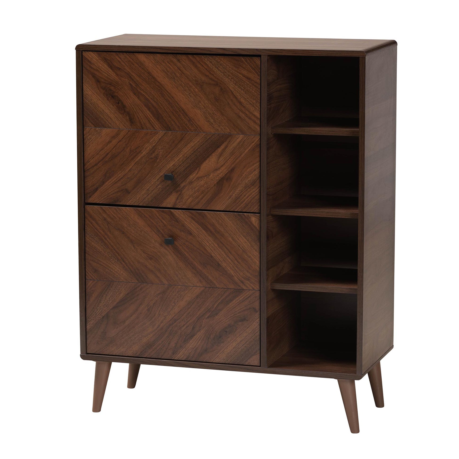 Baxton Studio Keiran Mid-Century Modern Walnut Brown Finished Wood 2-Door Shoe Cabinet | Cabinets | Modishstore - 5