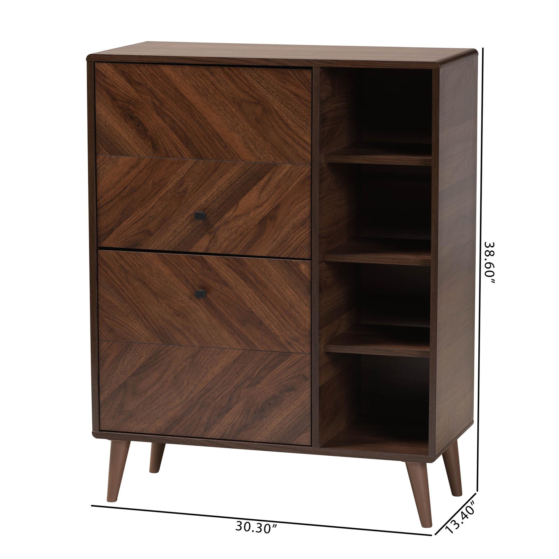 Baxton Studio Keiran Mid-Century Modern Walnut Brown Finished Wood 2-Door Shoe Cabinet | Cabinets | Modishstore - 4