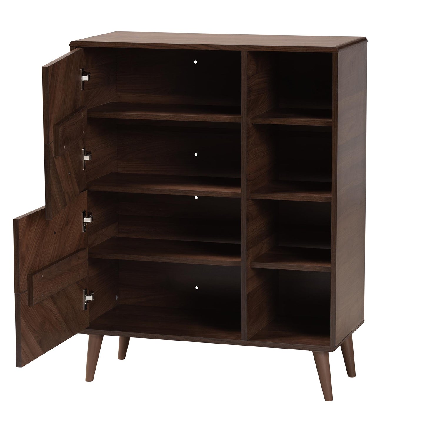 Baxton Studio Keiran Mid-Century Modern Walnut Brown Finished Wood 2-Door Shoe Cabinet | Cabinets | Modishstore - 6