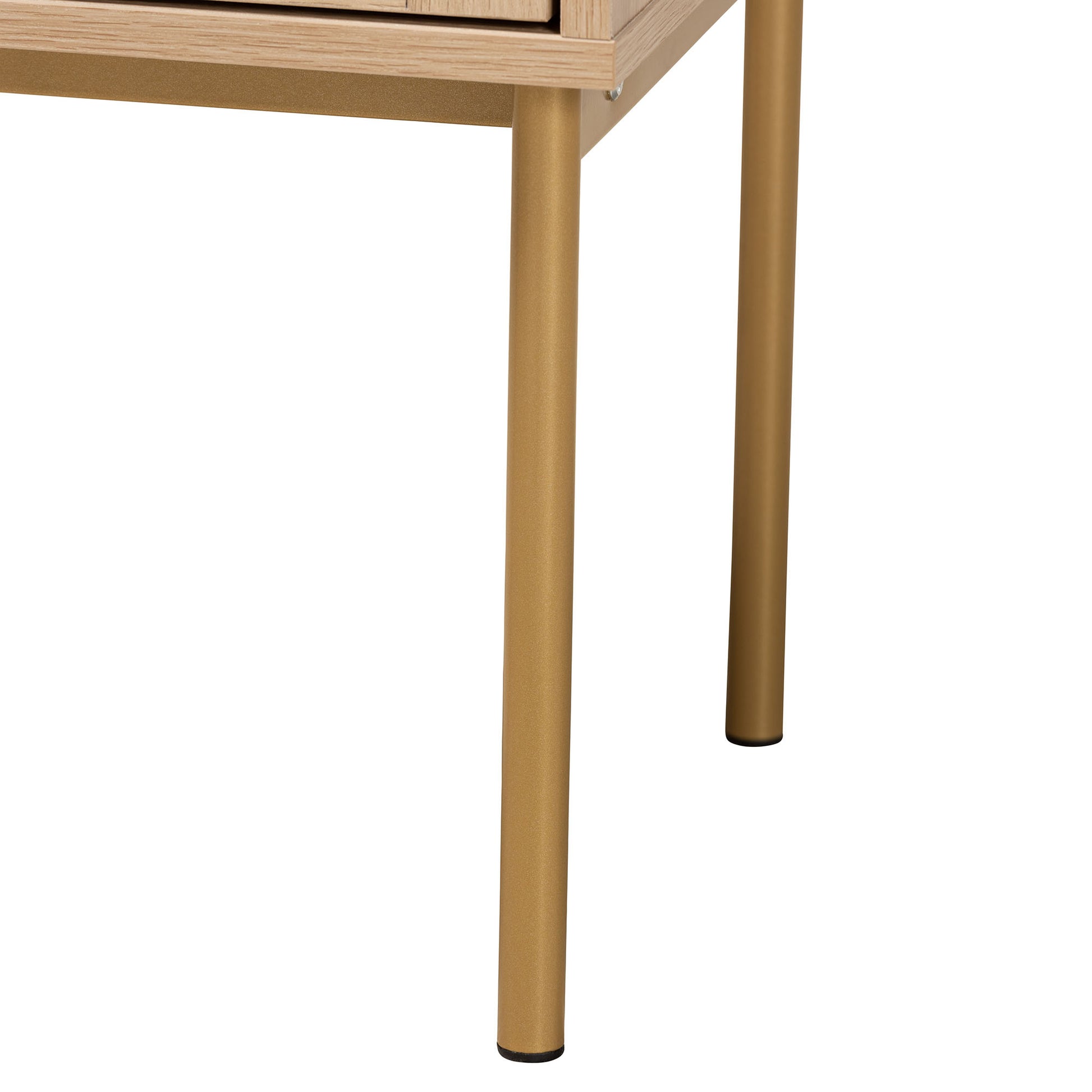 Baxton Studio Dewitt Japandi Light Brown Finished Wood and Gold Metal 2-Drawer End Table | End Tables | Modishstore - 7