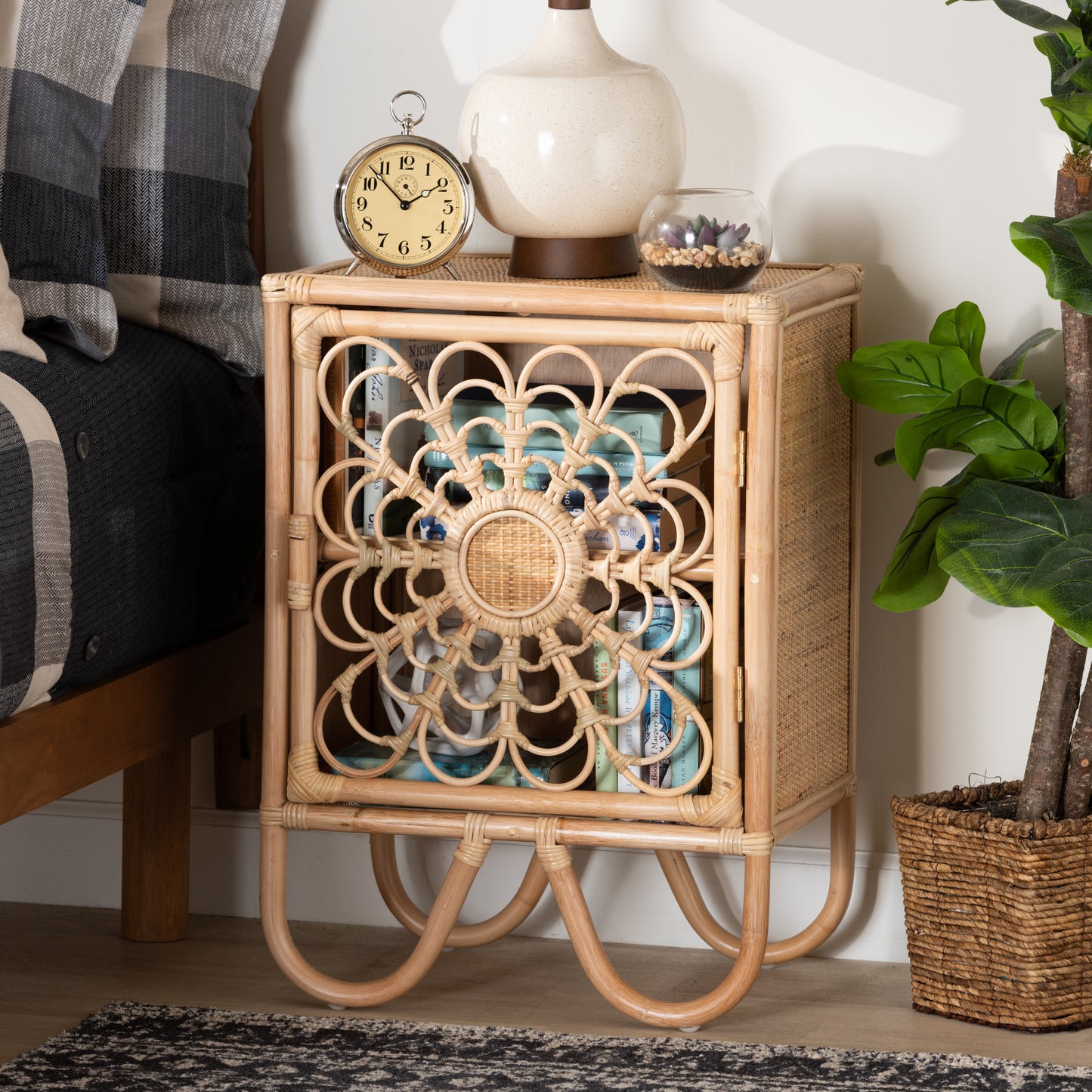 Baxton Studio bali & pari Acelin Modern Bohemian Natural Brown Rattan Nightstand | Nightstands | Modishstore