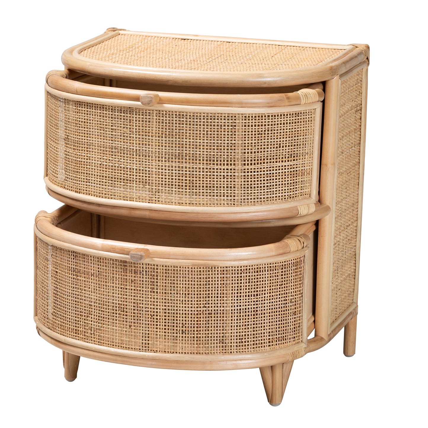 Baxton Studio bali & pari Oleta Modern Bohemian Natural Brown Rattan 2-Drawer Nightstand | Nightstands | Modishstore - 3